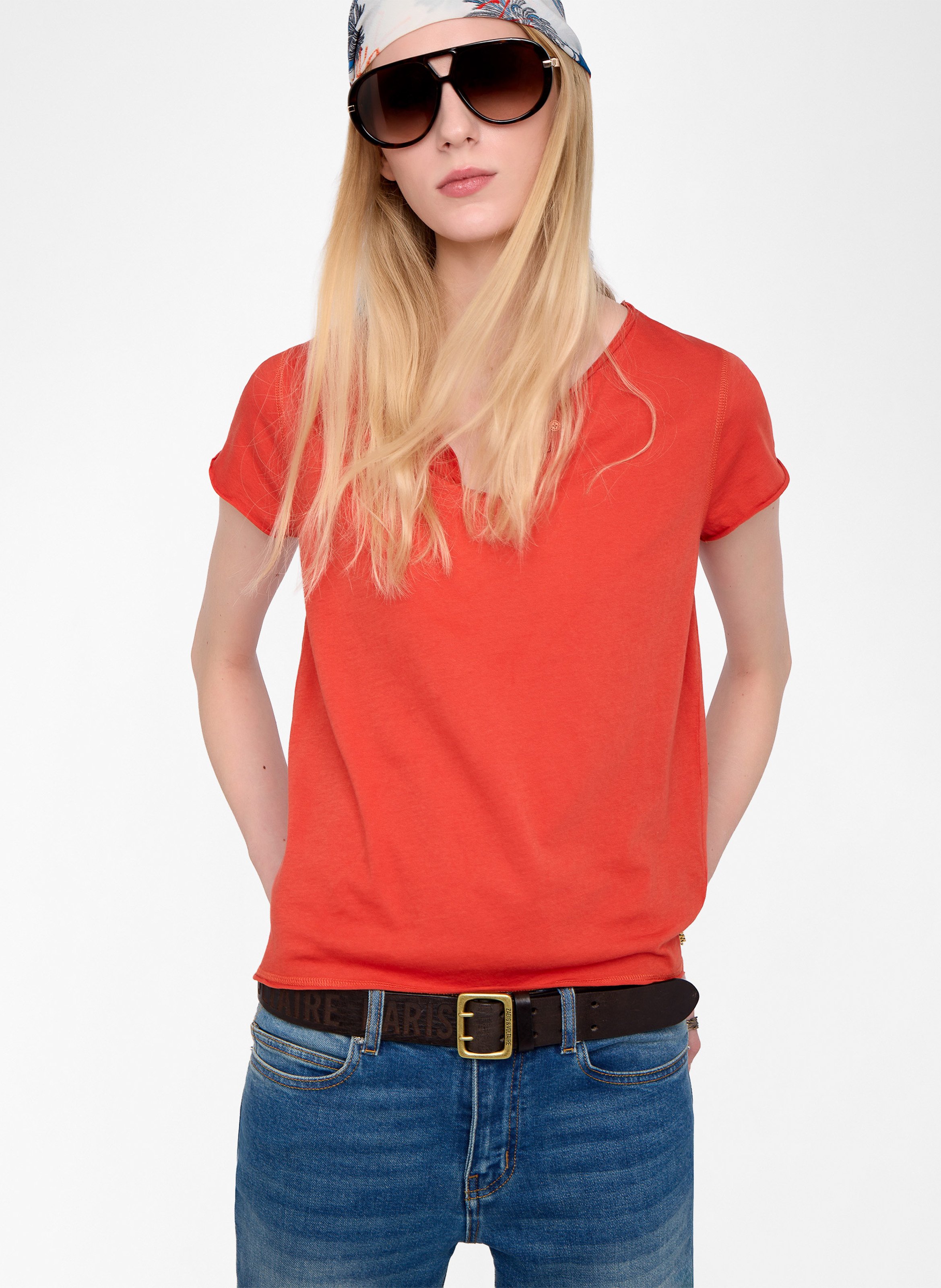 Tee-shirt col tunisien en coton tunisien ZADIG&VOLTAIRE Orange