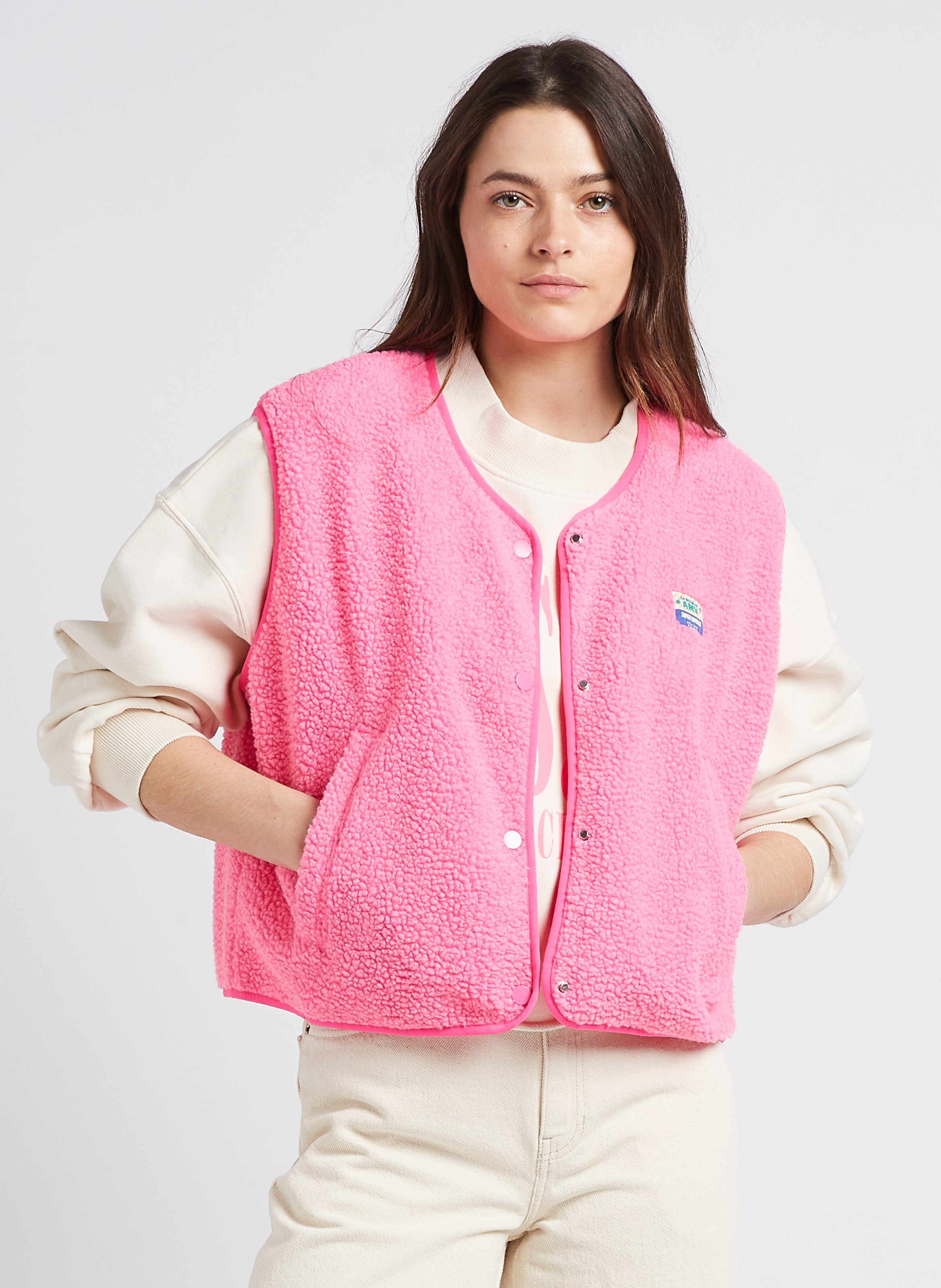 Gilet col rond molletonné sans manches hoktown AMERICAN VINTAGE Rose
