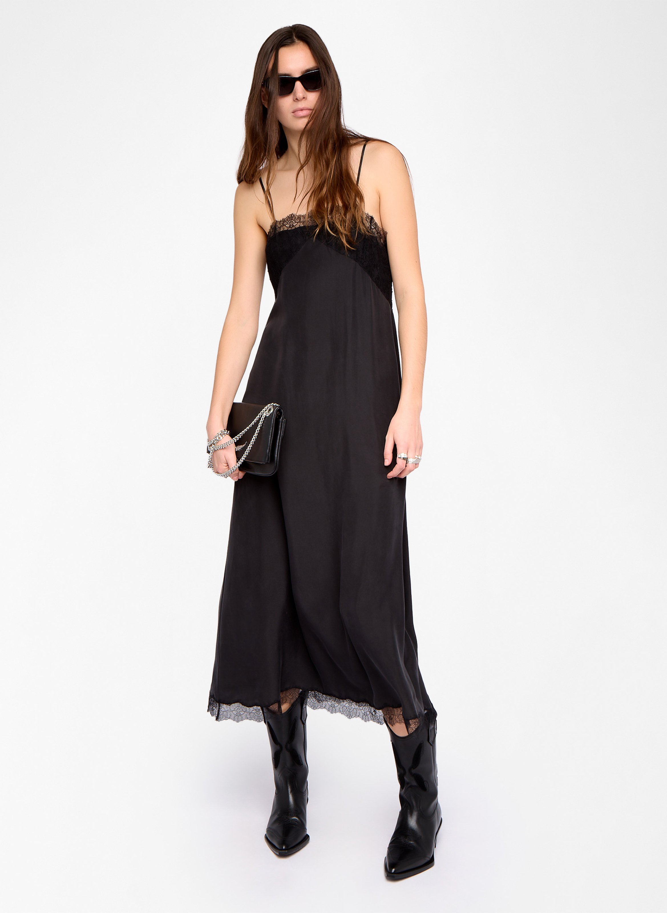 Robe midi col carré en soie ridar ZADIG&VOLTAIRE Noir
