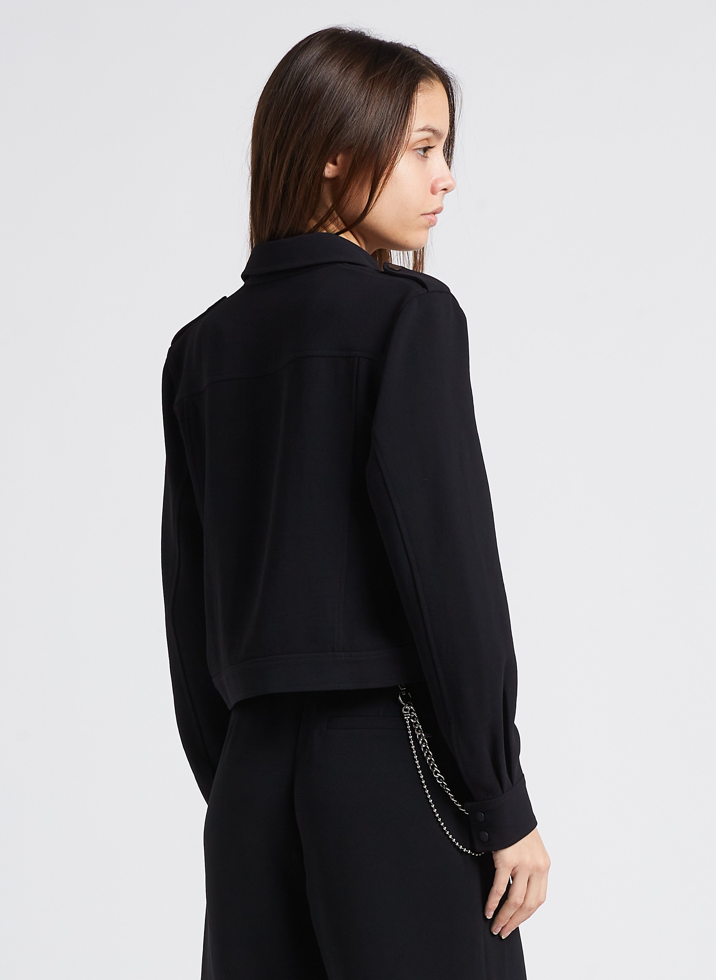 Chemise courte col classique en crêpe IKKS Noir