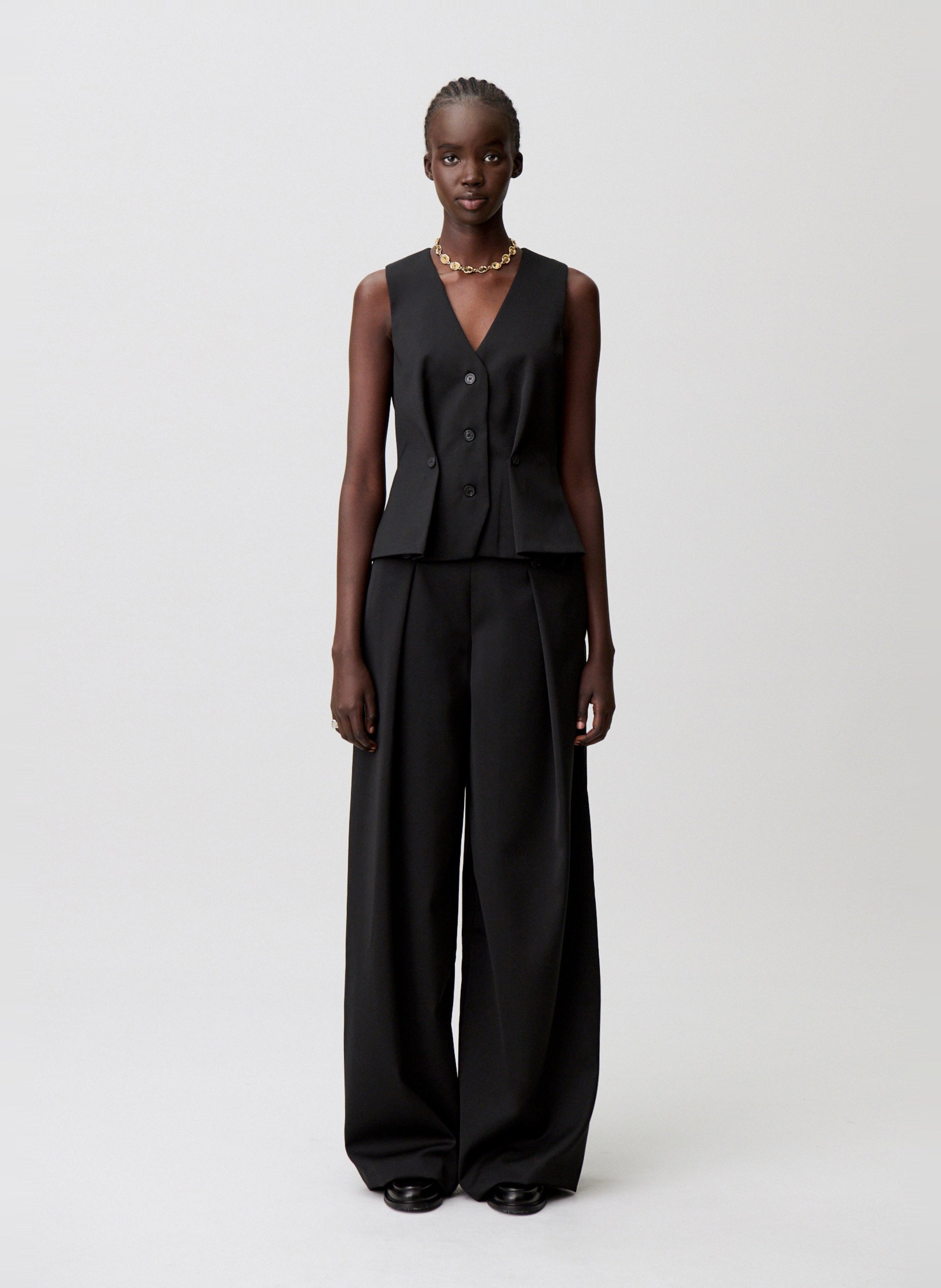 Pantalon large taille haute Noir