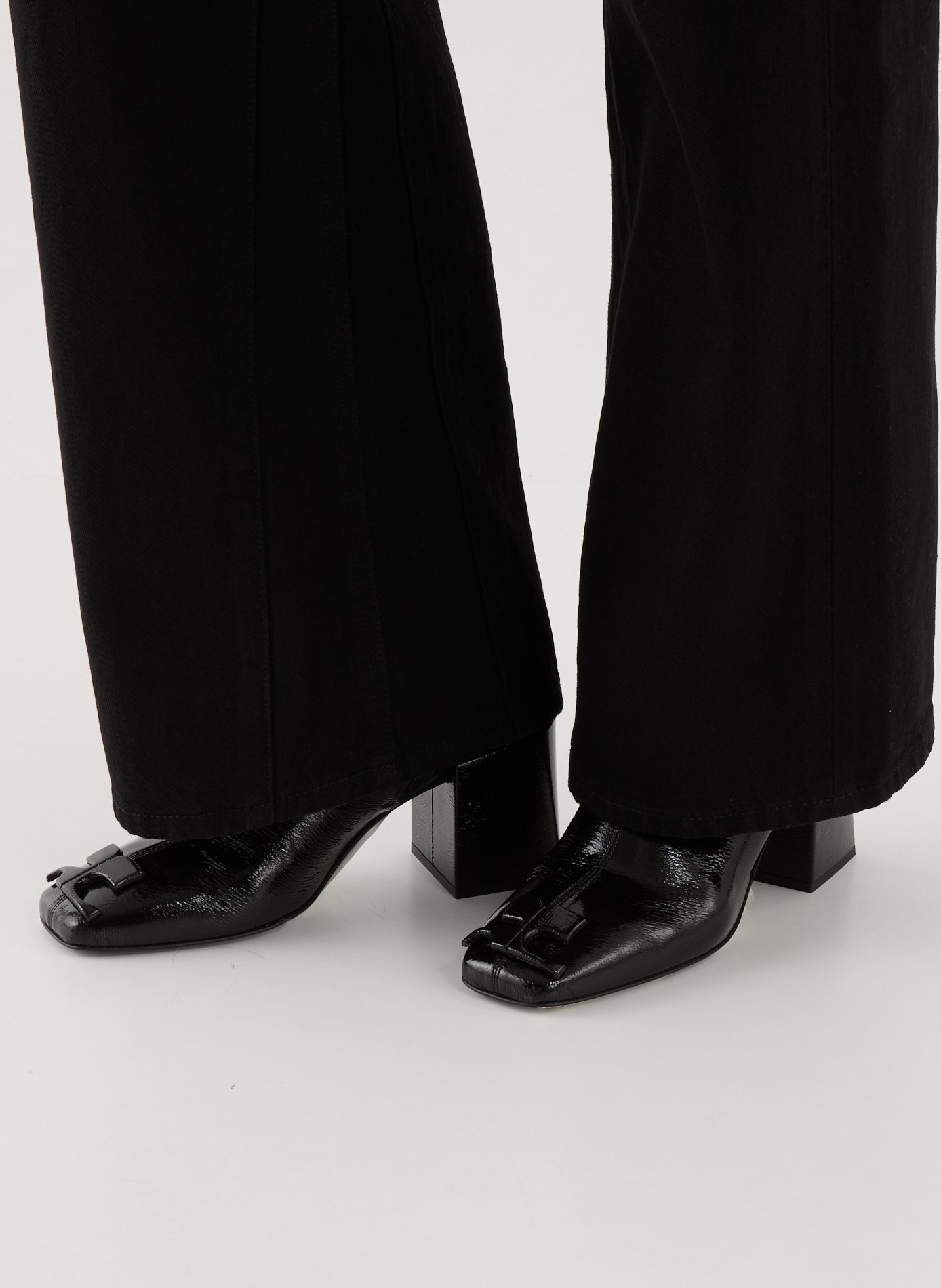 Bottines vernies zippées en coton et cuir mélangés COURRÈGES Noir