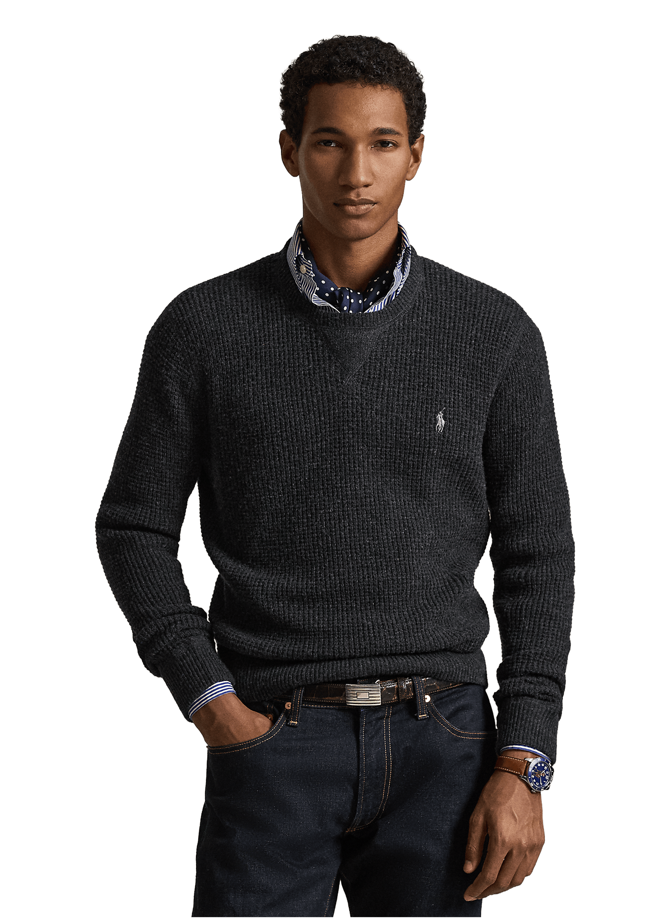 Pull col rond en tricot POLO RALPH LAUREN Gris