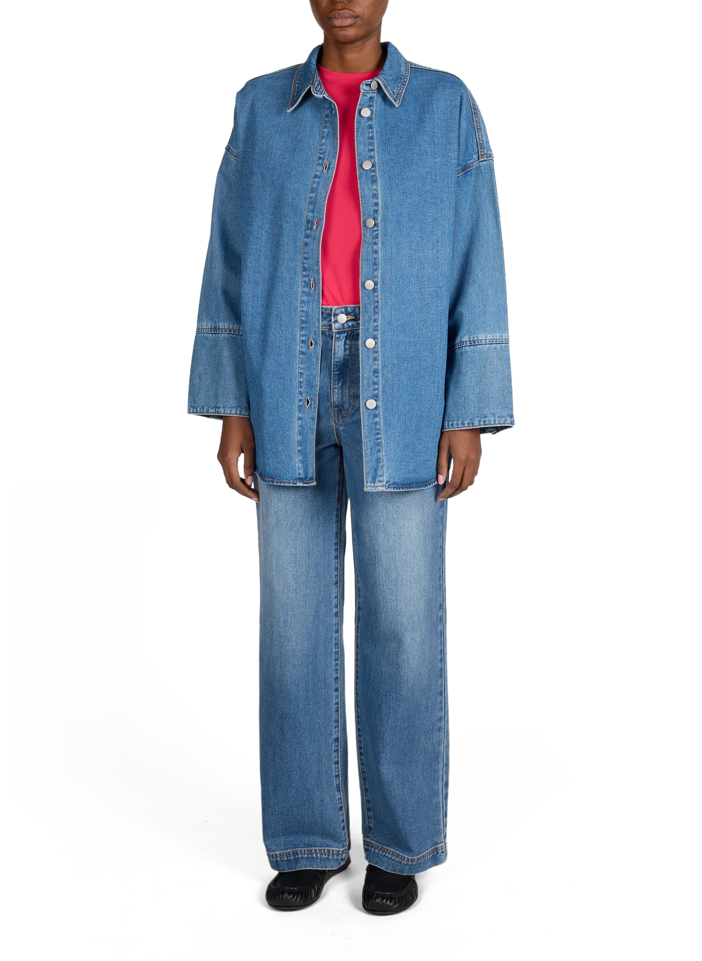 Vimalou lace-up denim cotton shirt VILA Blue