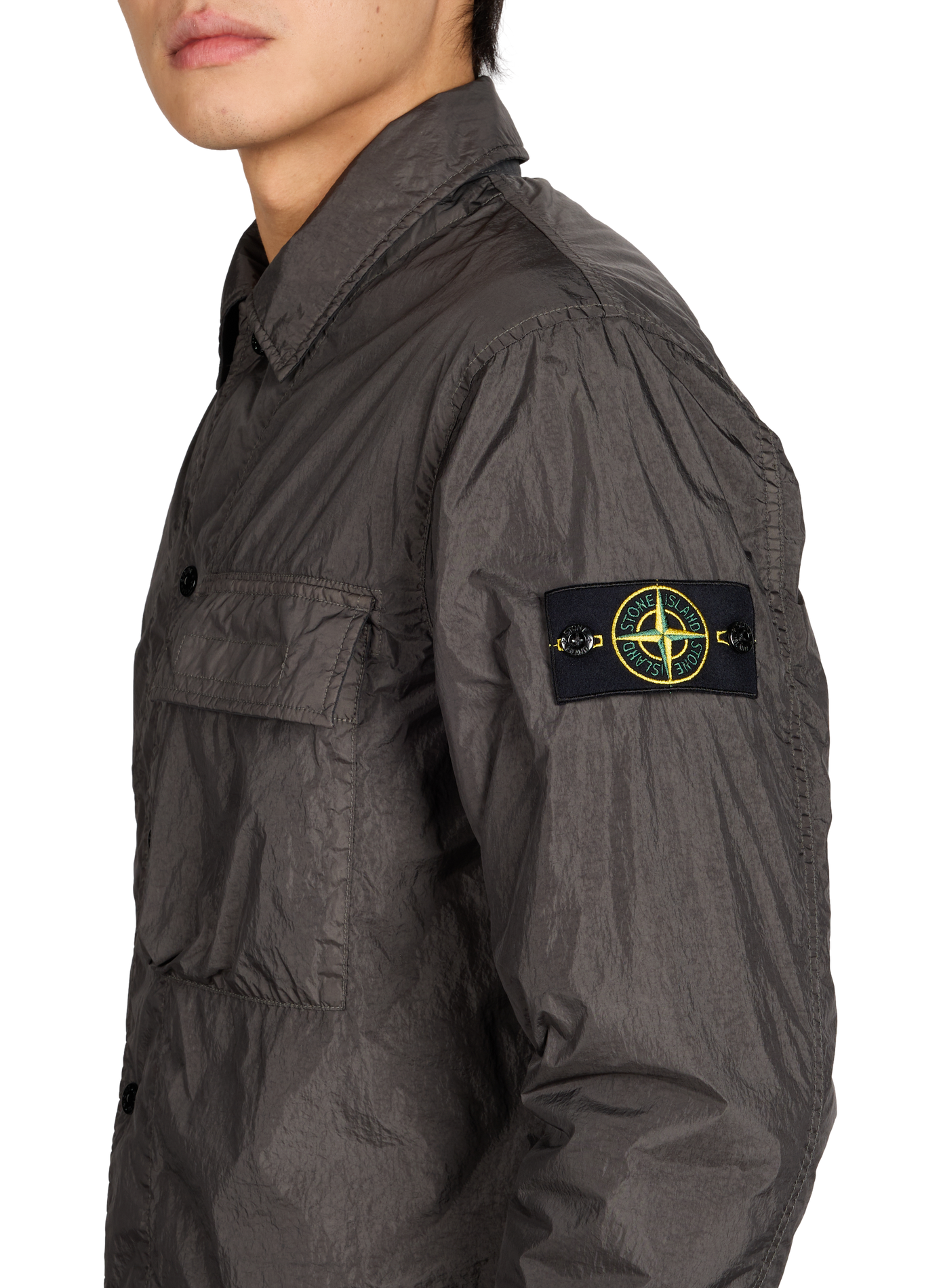 Logo overshirt jacket STONE ISLAND Grey