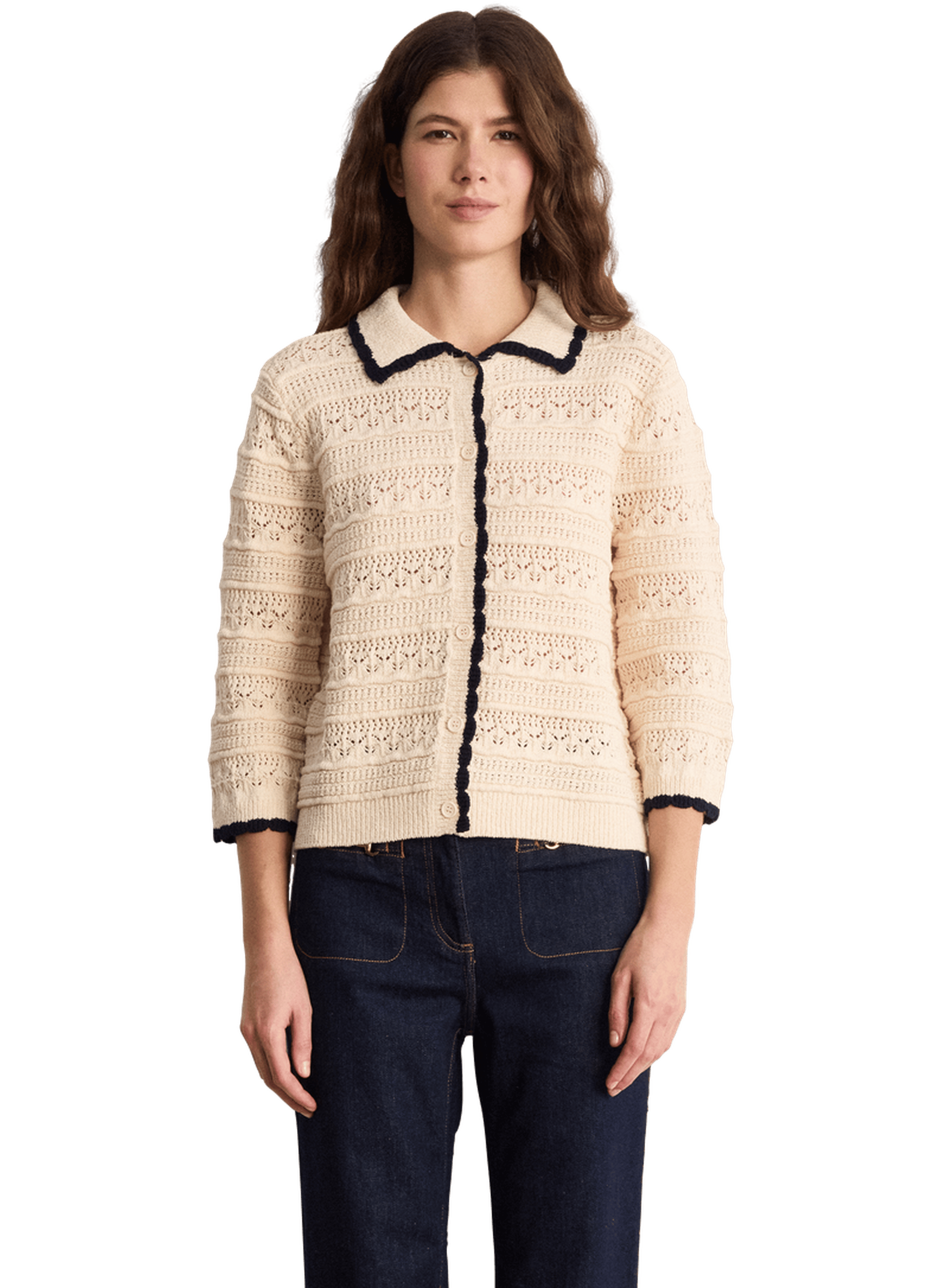Gilet en crochet à col polo contrasté - lysa PABLO Beige