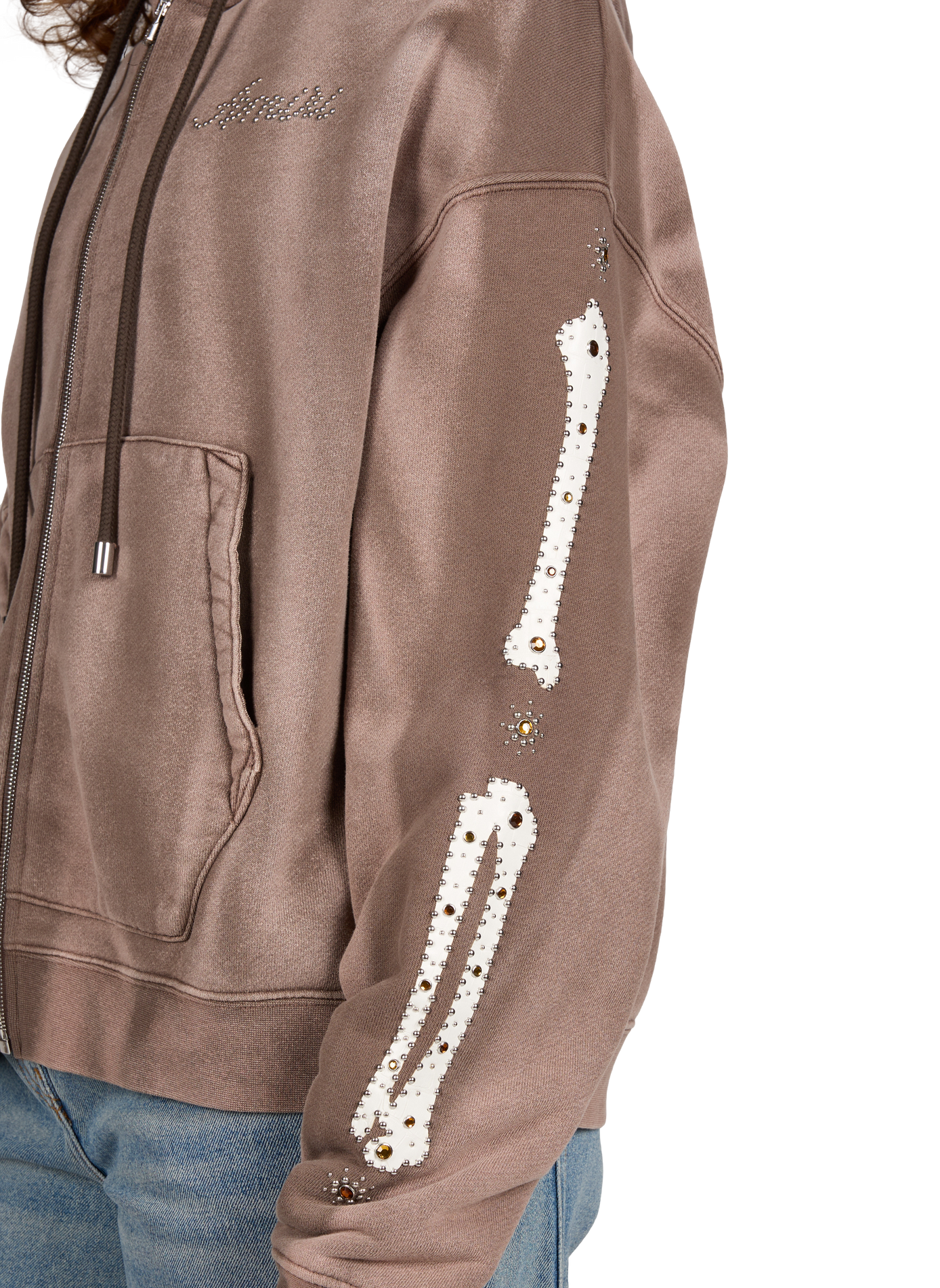 Oversized zip-up sweatshirt with cotton studs AMIRI Brown