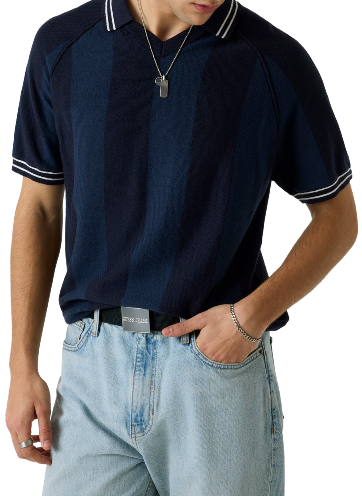 Striped short-sleeved polo in blended cotton GUESS Blue
