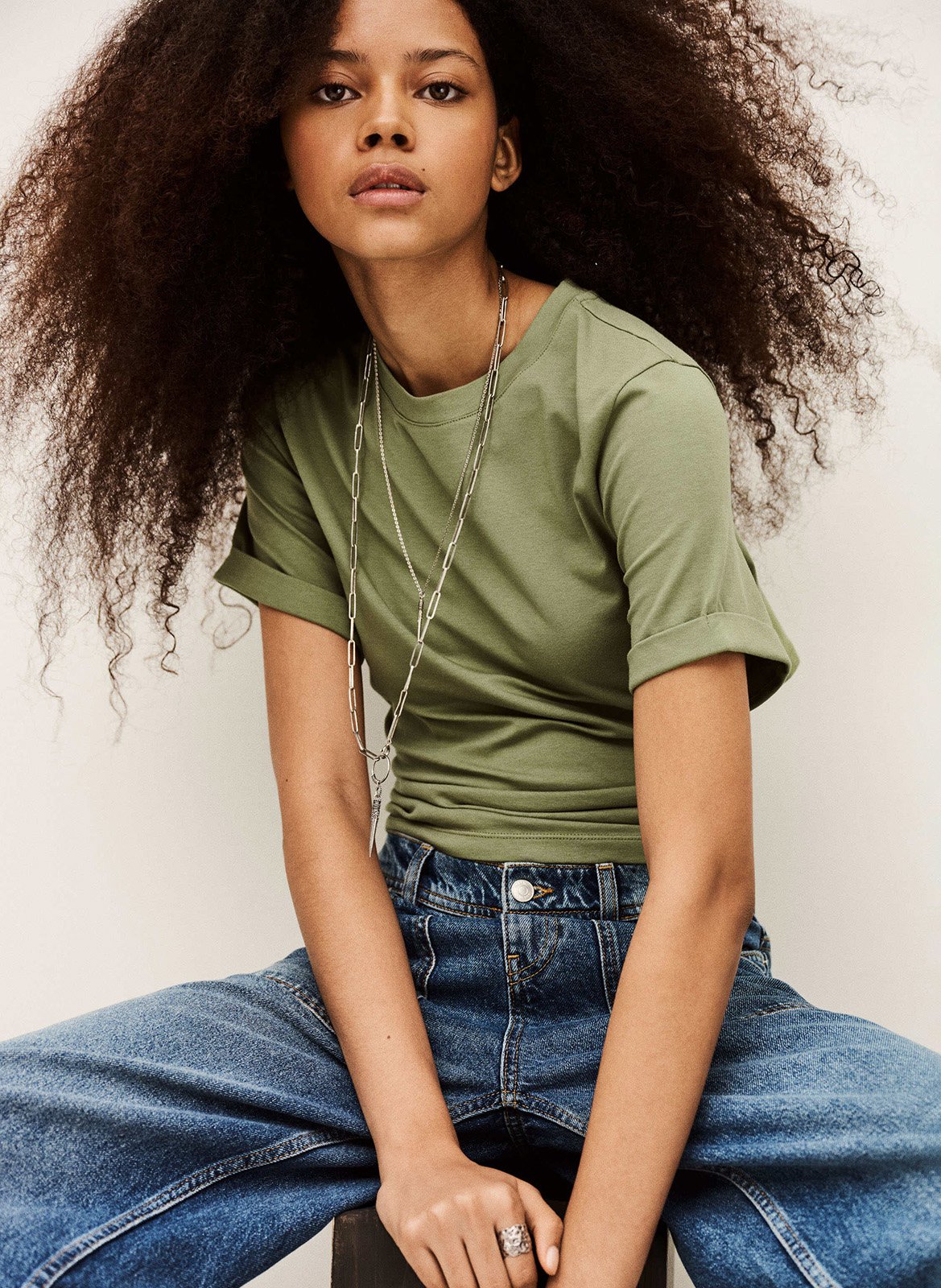 Tee-shirt col rond en coton blanca BA&SH Kaki