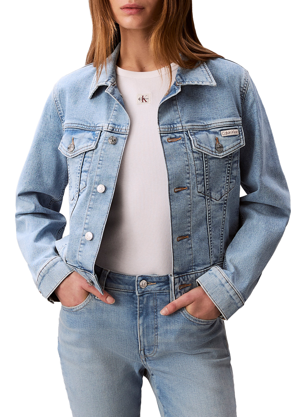 Veste courte en denim en coton mélangé CALVIN KLEIN Bleu