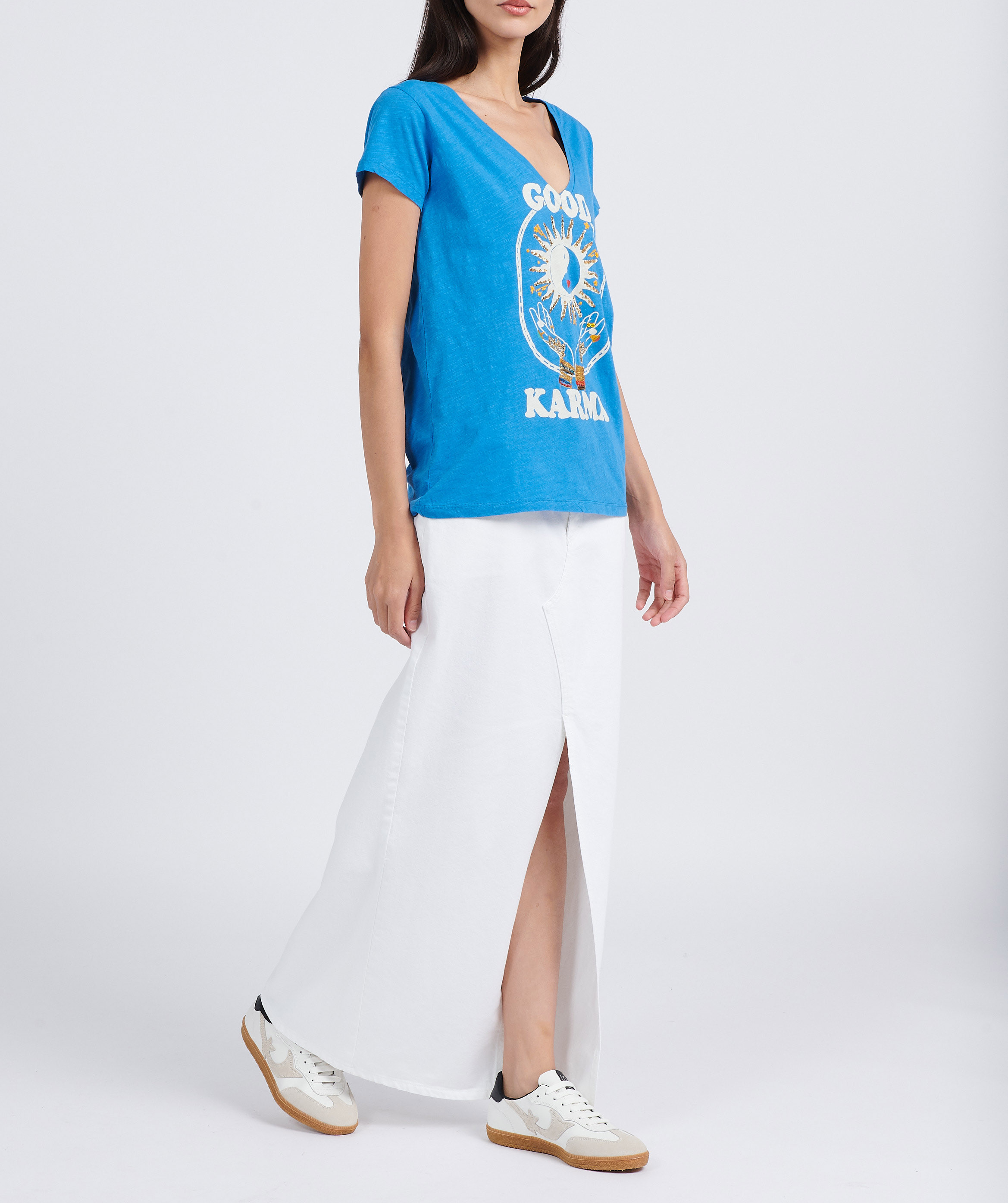 Baskets basses en cuir bi-matière crew BA&SH Blanc