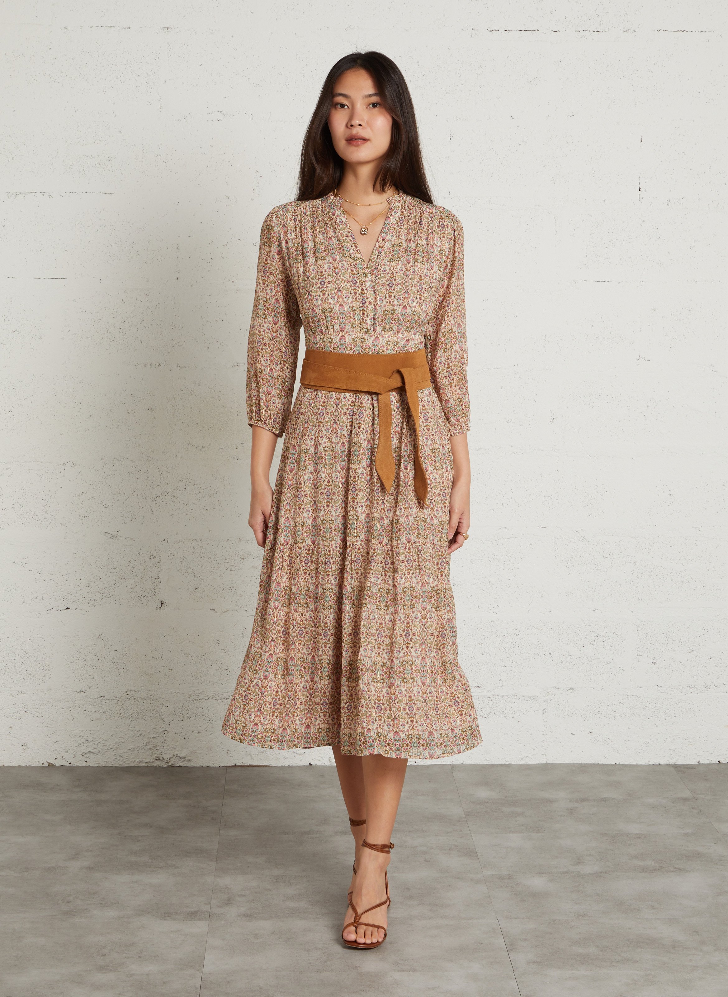Robe midi imprimée rania MAISON 123 Beige