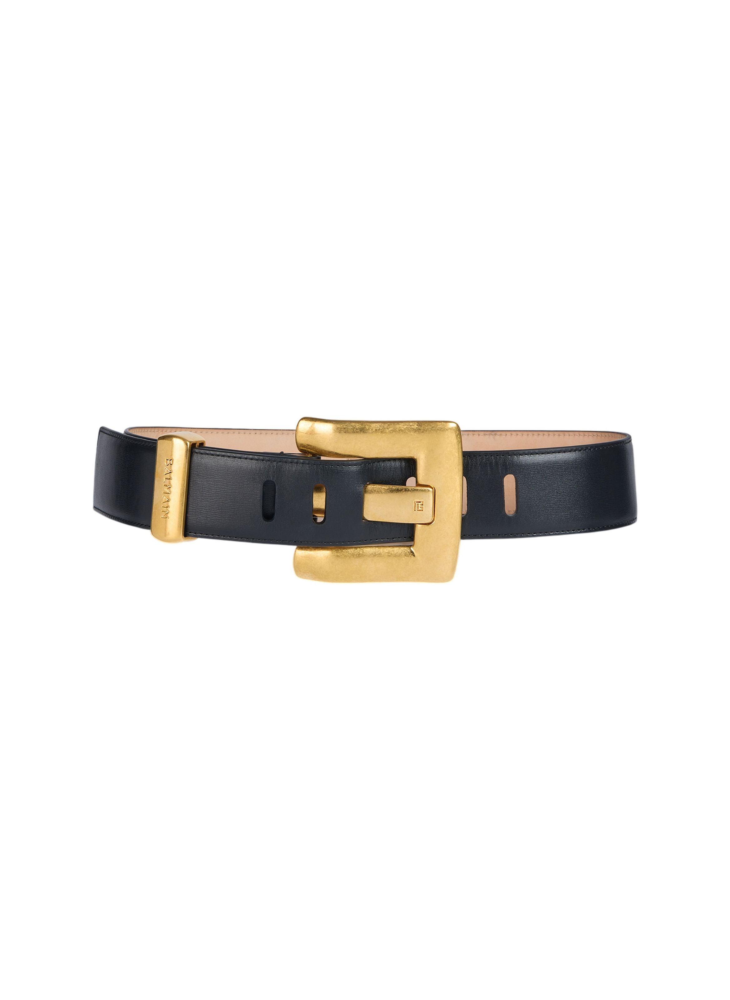 Ceinture anthem en cuir lisse BALMAIN Noir
