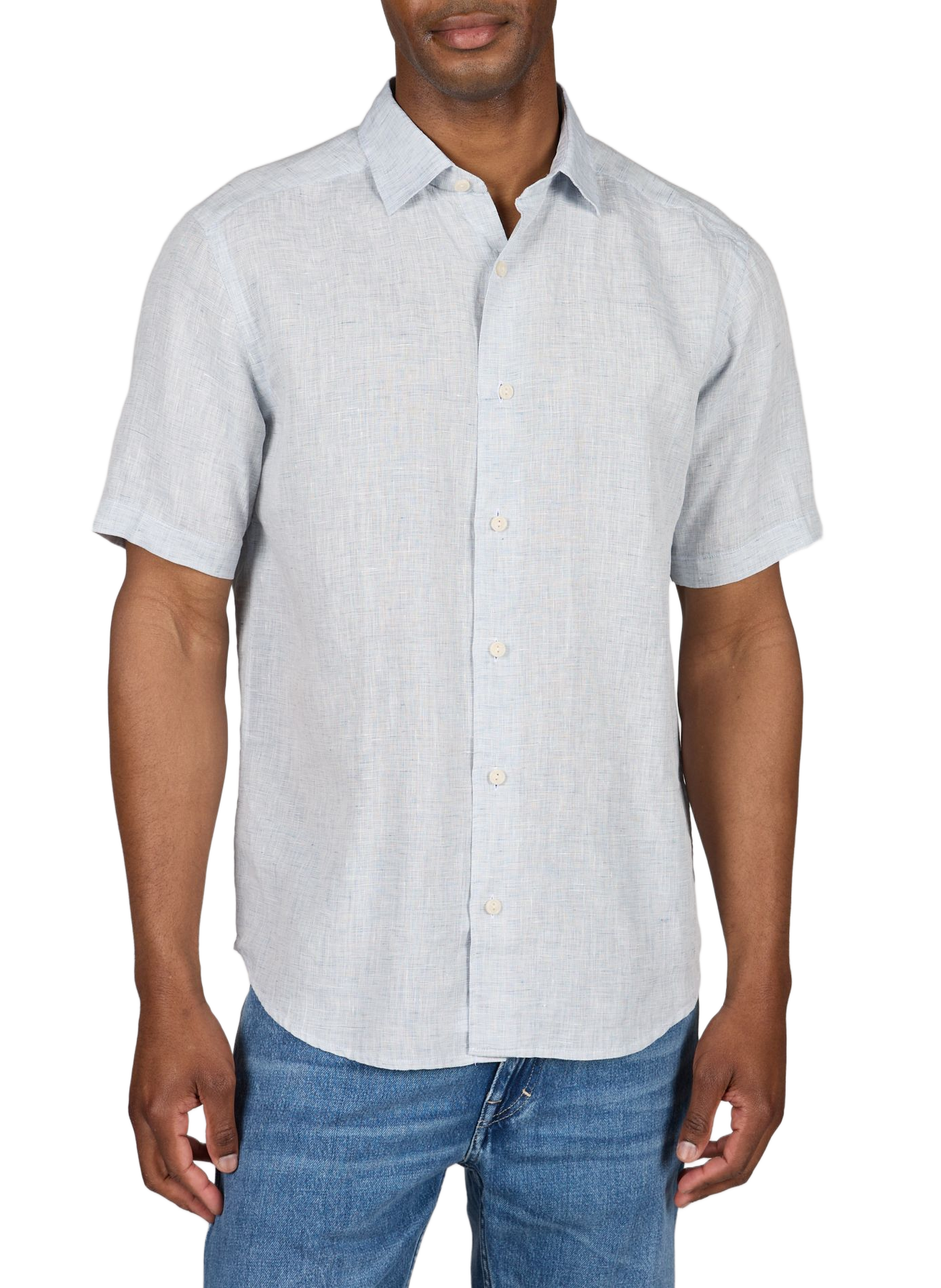Straight shirt with short sleeves in linen ETON Blue