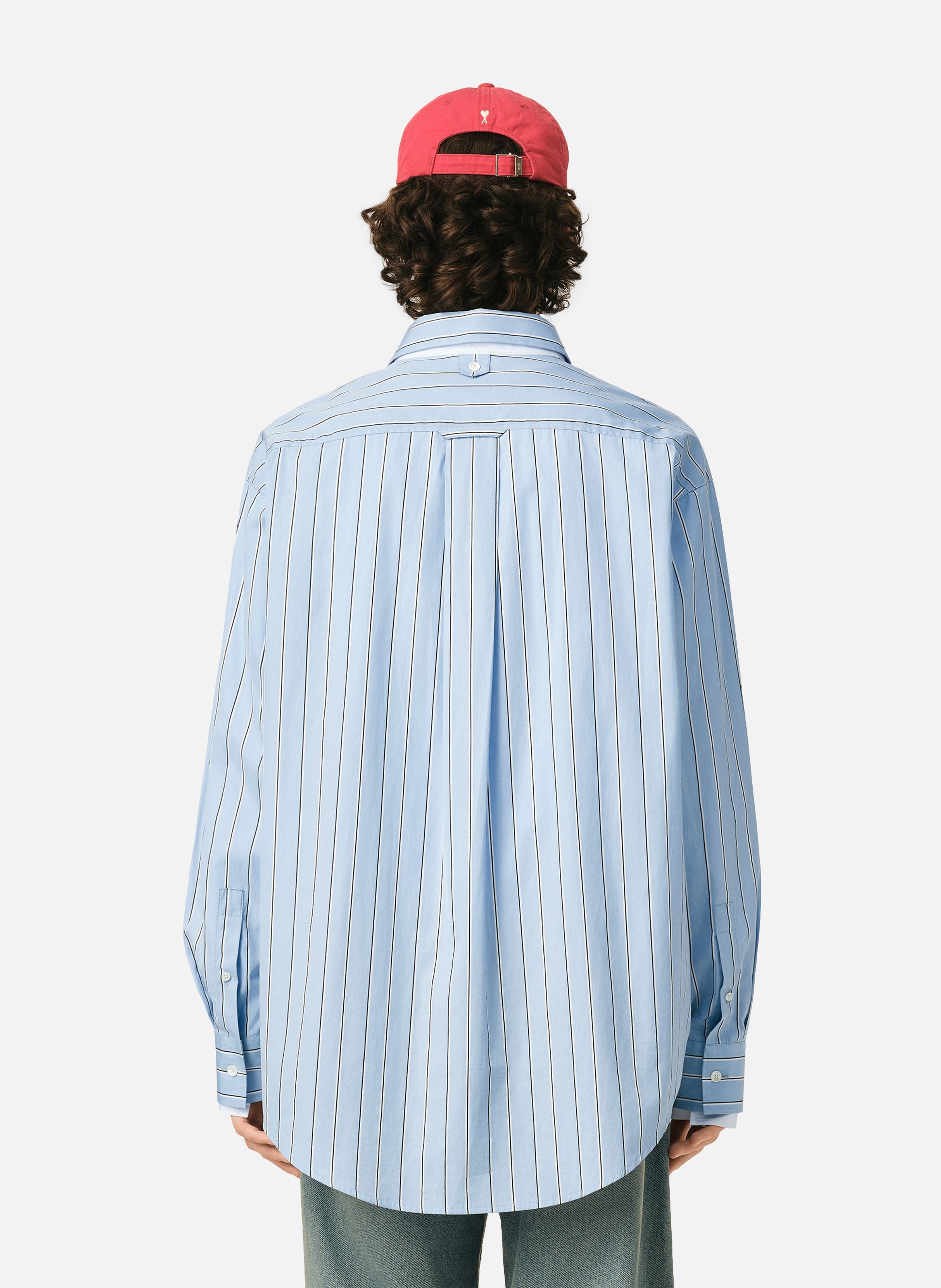 Chemise large rayée unisexe en coton col amovible AMI PARIS Bleu