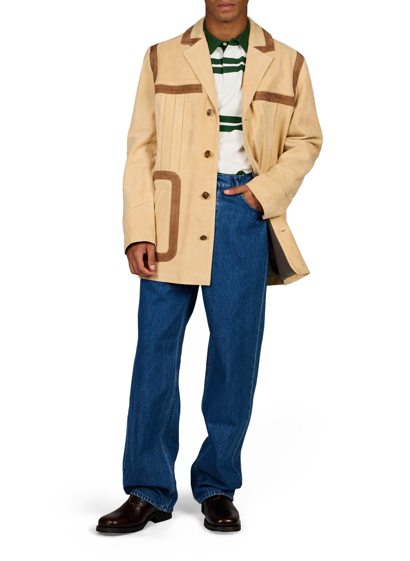 Veste blazer en cuir DROLE DE MONSIEUR Beige
