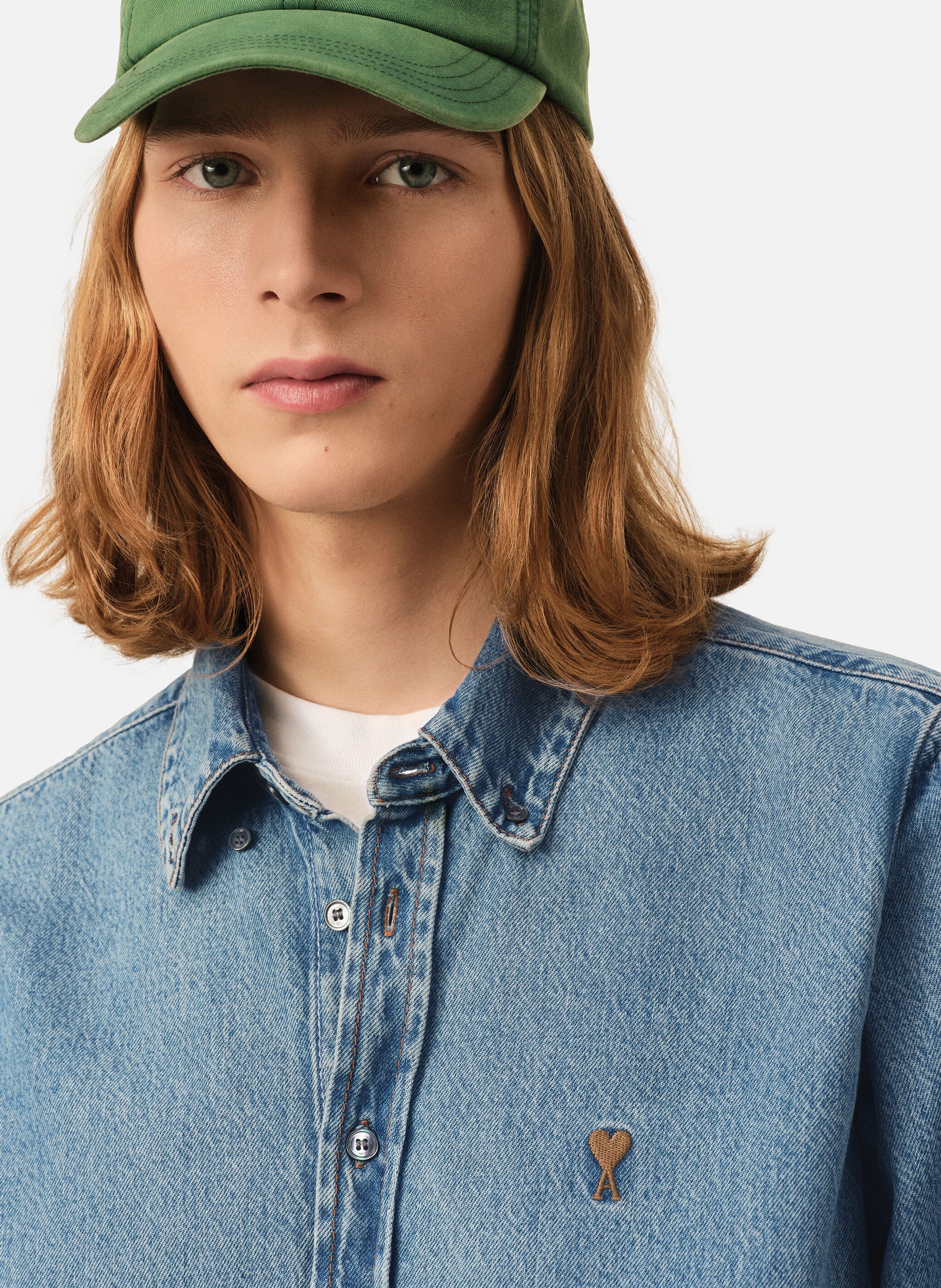 Chemise col boutonné ami de coeur en coton unisexe AMI PARIS Bleu