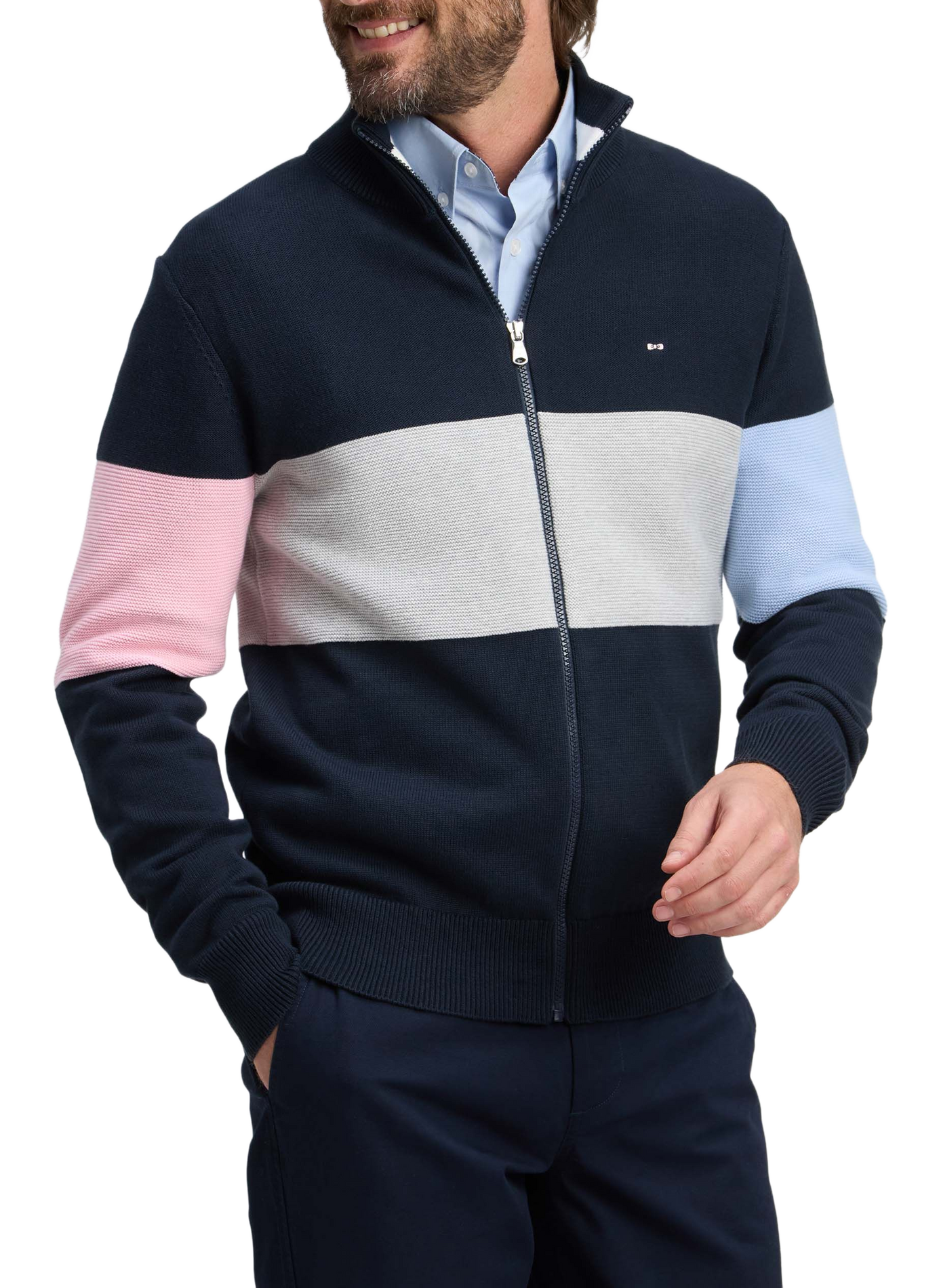 Cardigan à rayures emblématiques en coton EDEN PARK Blau