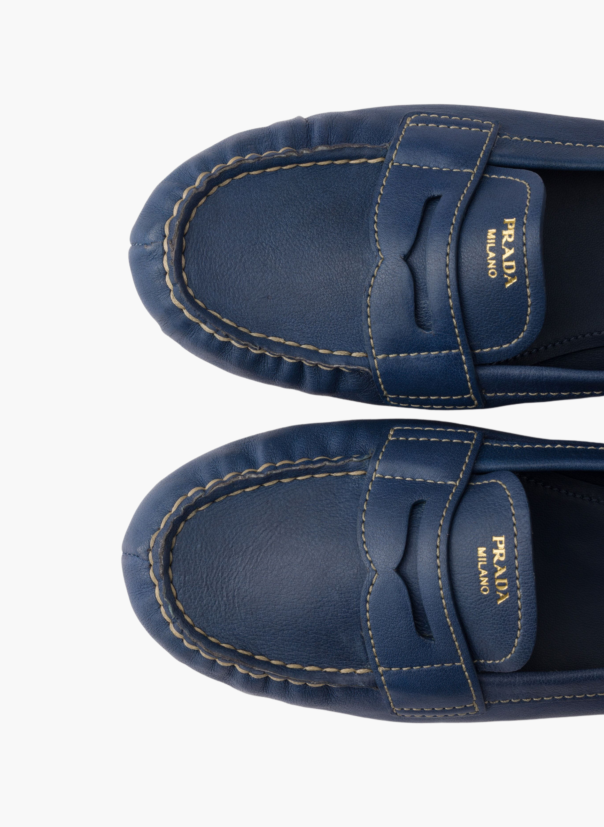 Mocassins en cuir PRADA Bleu
