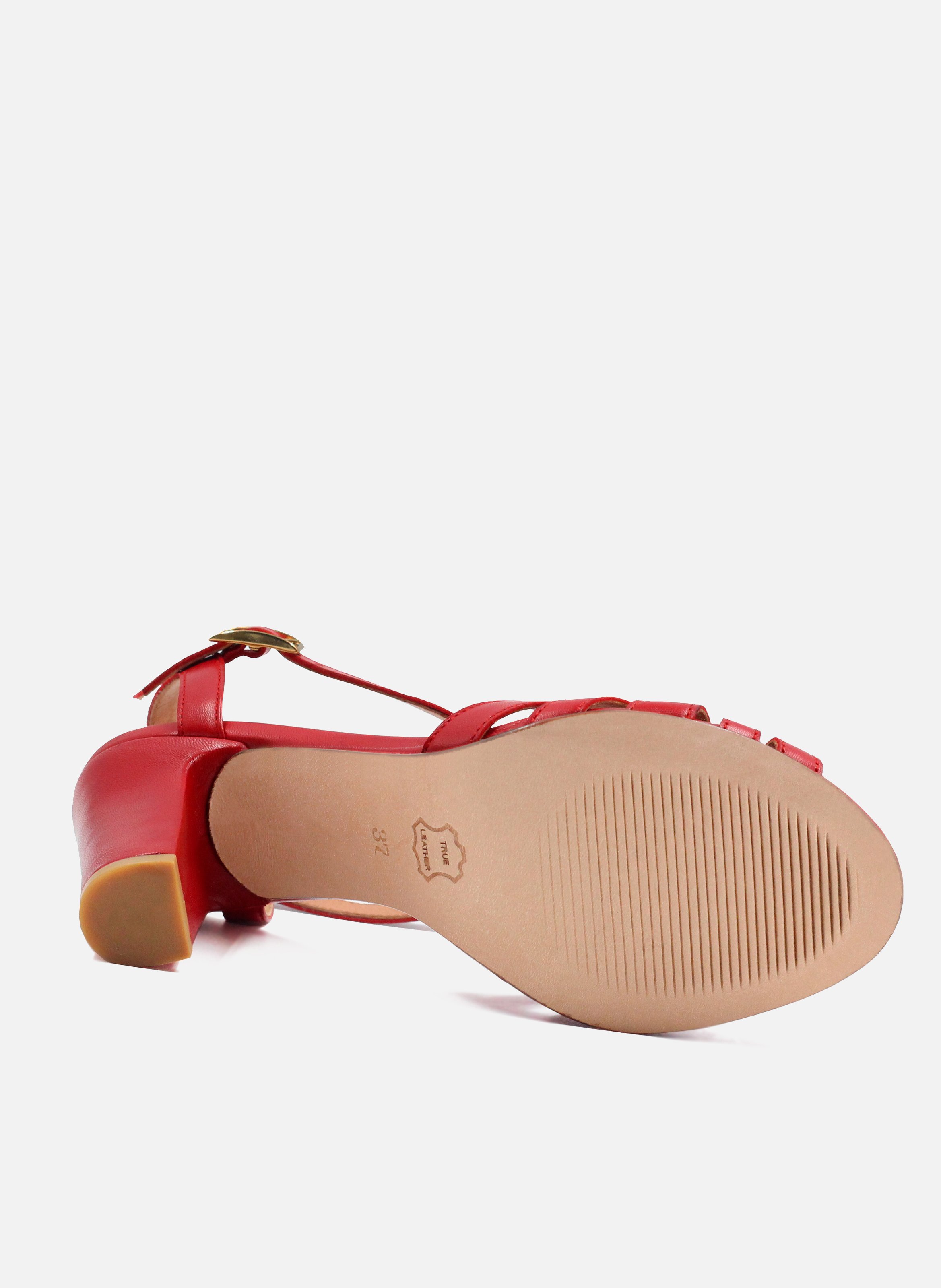 Sandales talon brides cuir lisse JULES & JENN Rouge