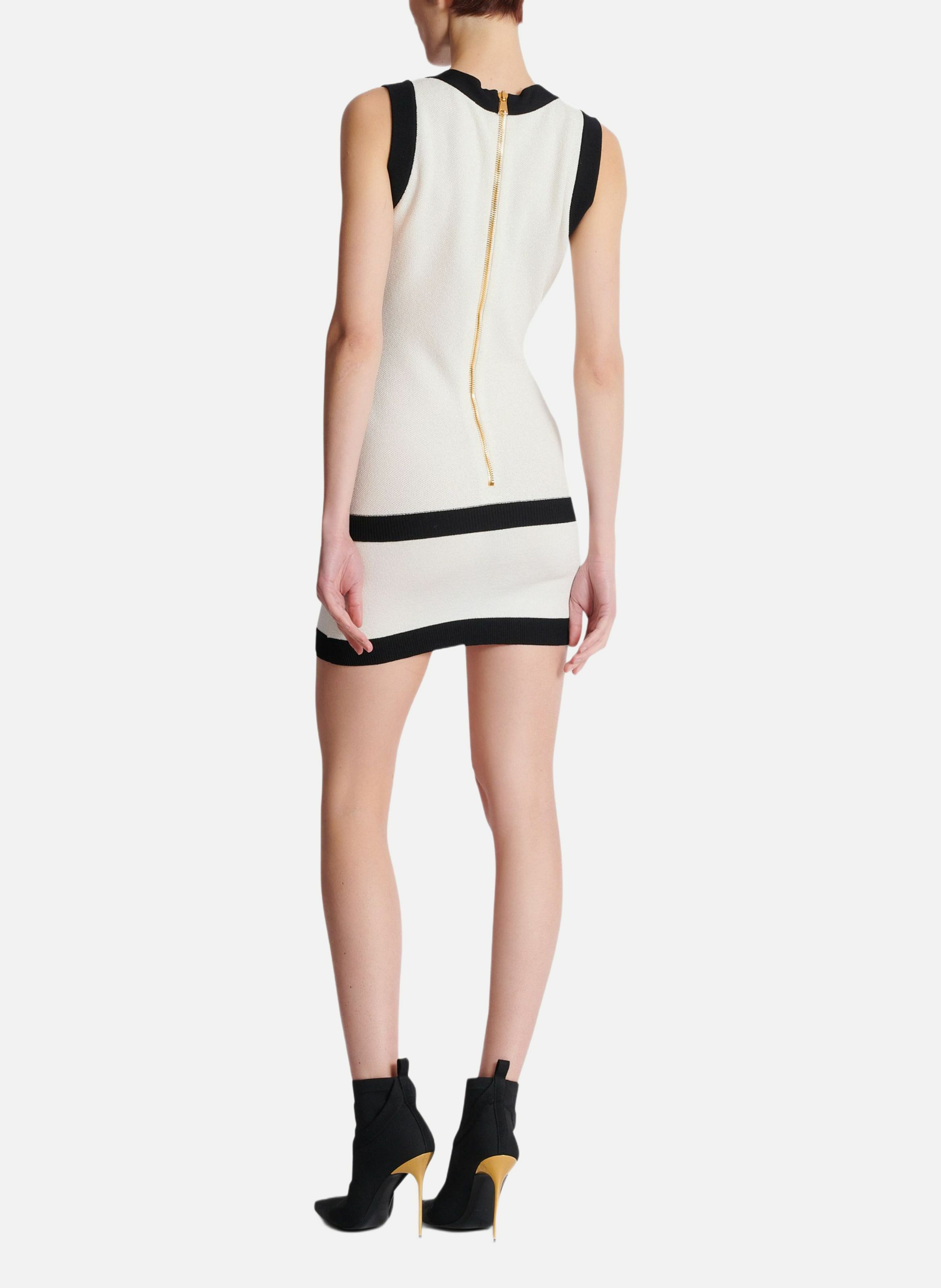 Robe bicolore en maille avec gilet en trompe-l'œil BALMAIN Beige