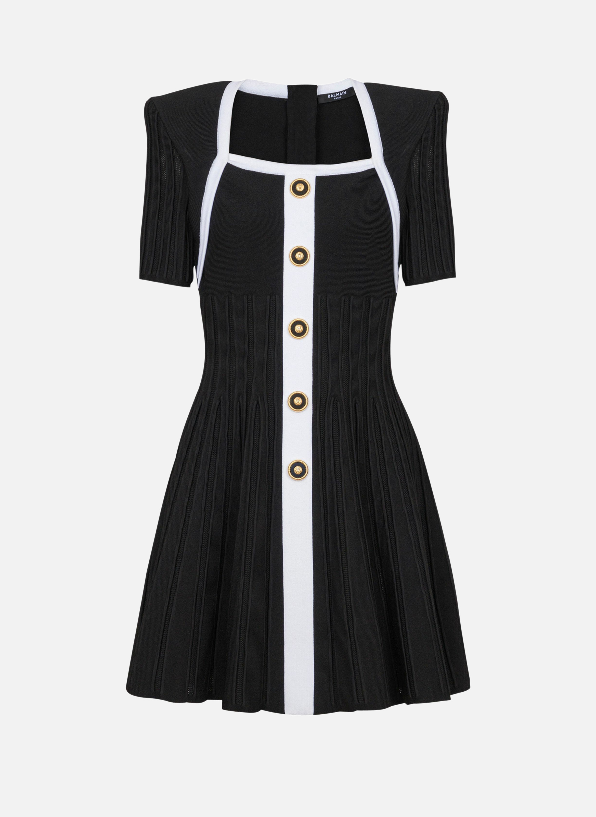 Robe bicolore évasée en maille BALMAIN Noir