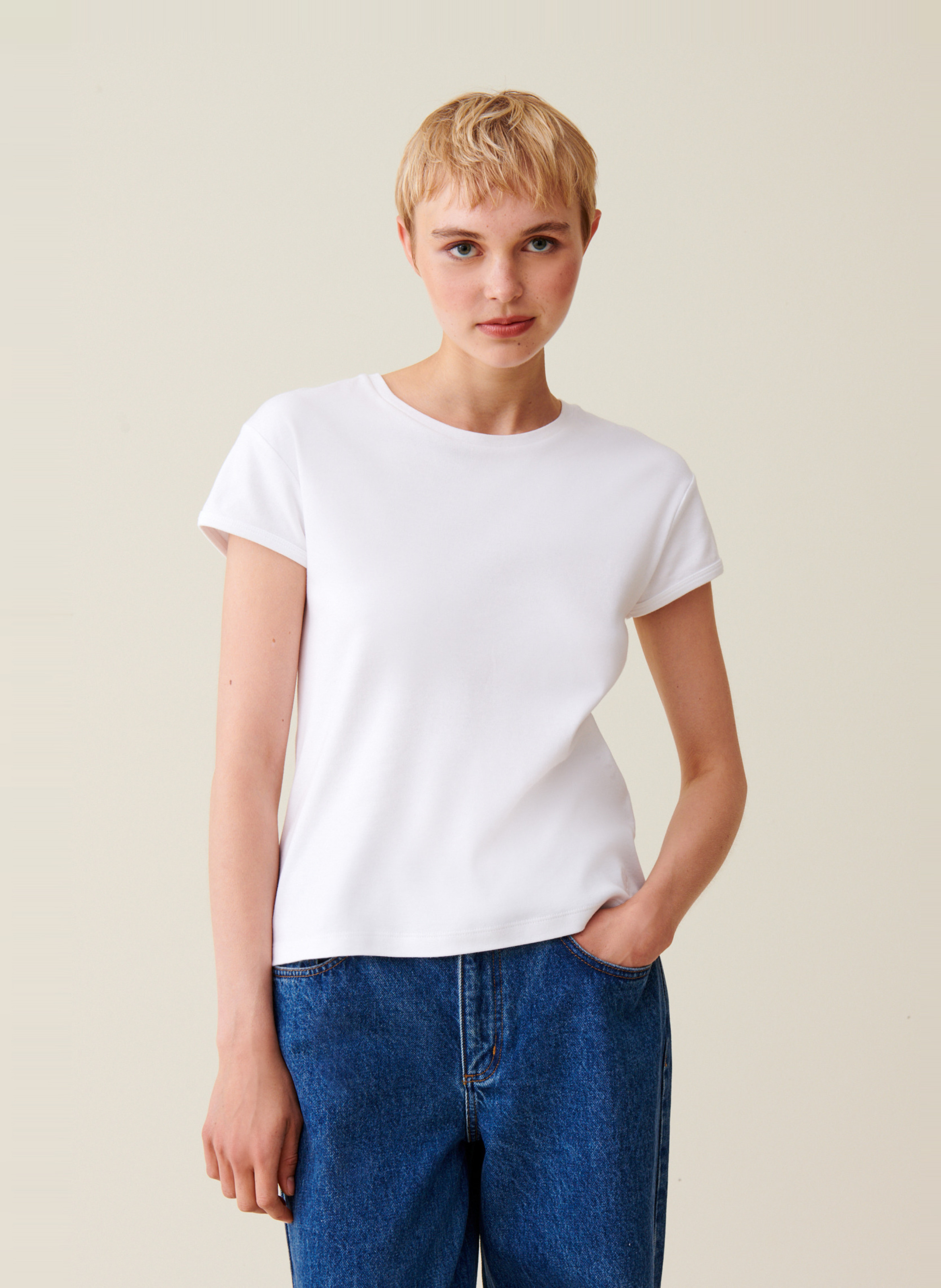 CLAUDIE PIERLOT Tee-shirt col rond en coton Beige
