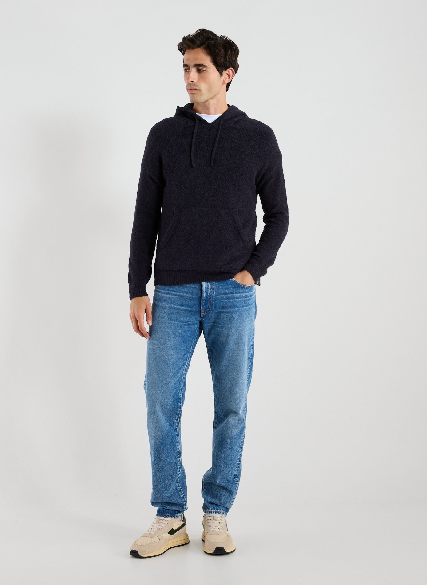 Sweat droit à capuche en coton mélangé WOOLRICH Bleu