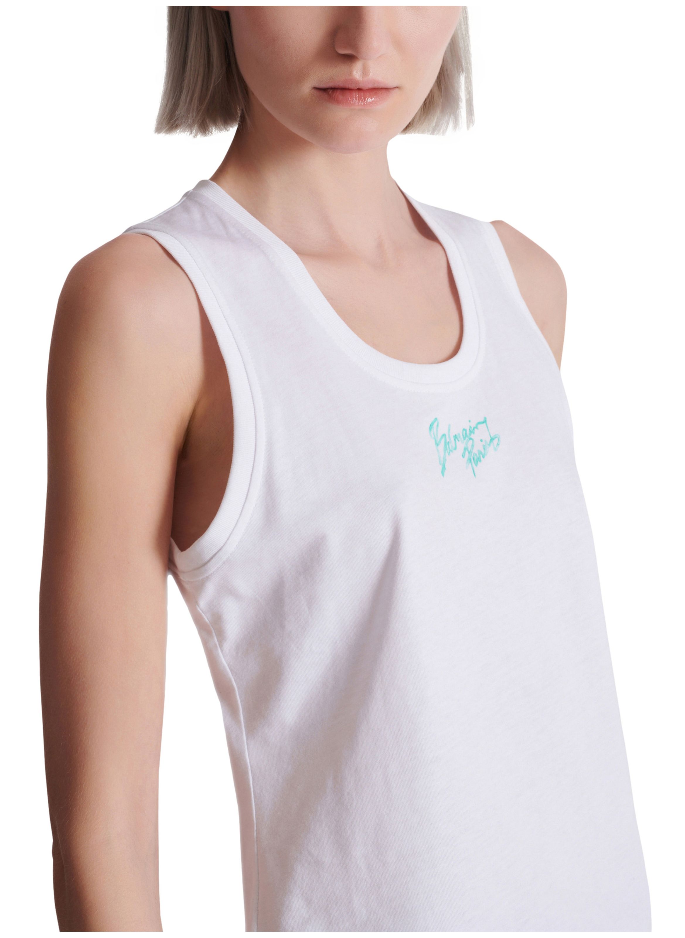 Débardeur décontracté avec imprimé balmain paris brush BALMAIN Blanc