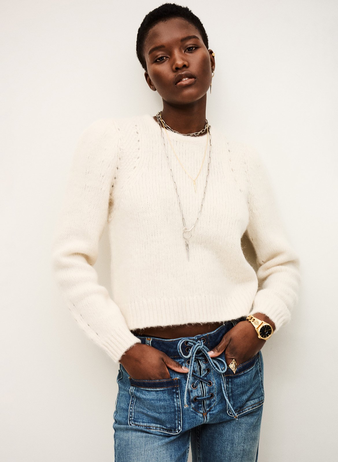 Pull court droit en laine mélangée belma BA&SH Beige