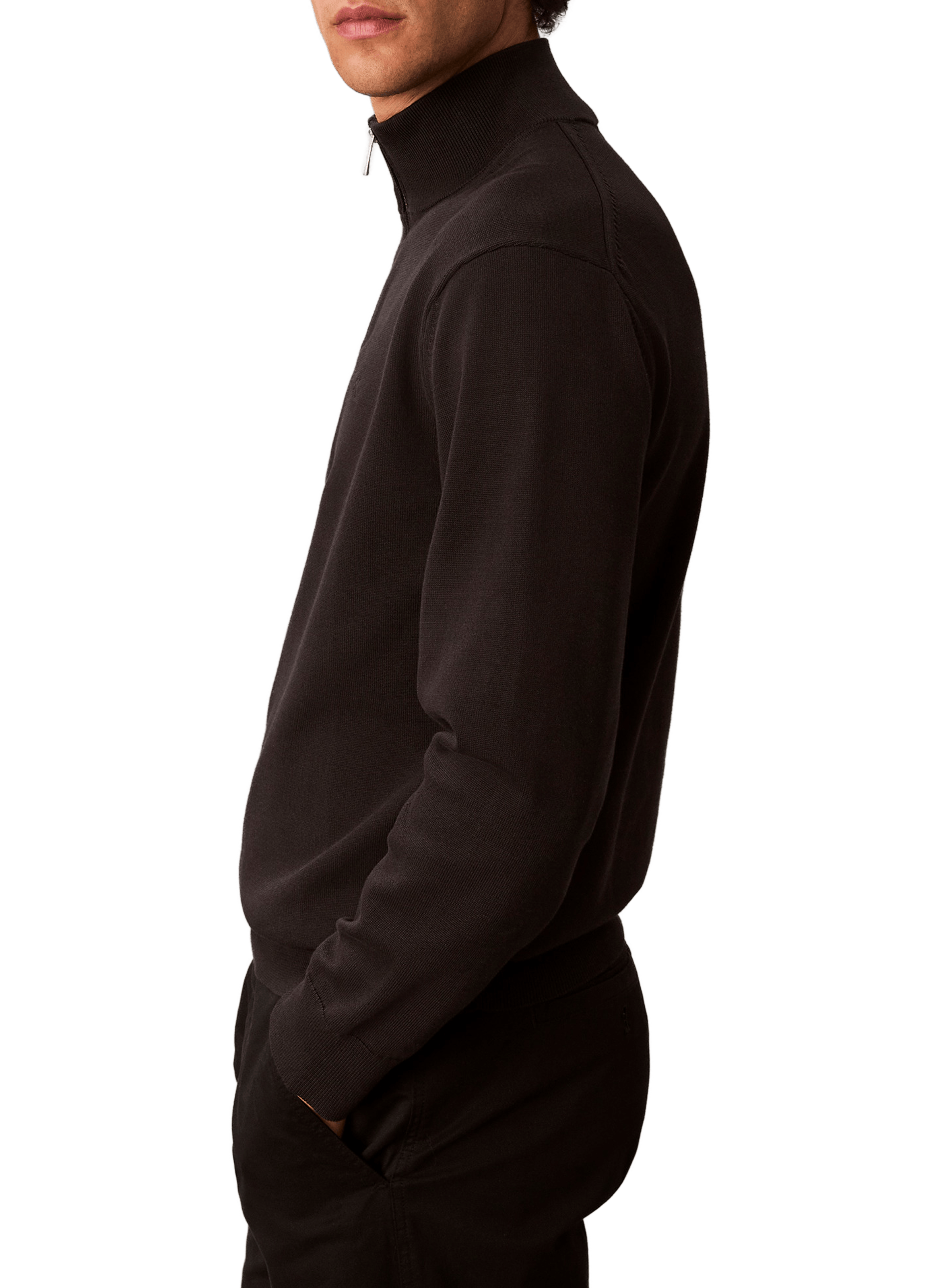 Pull col montant zippé en coton Noir