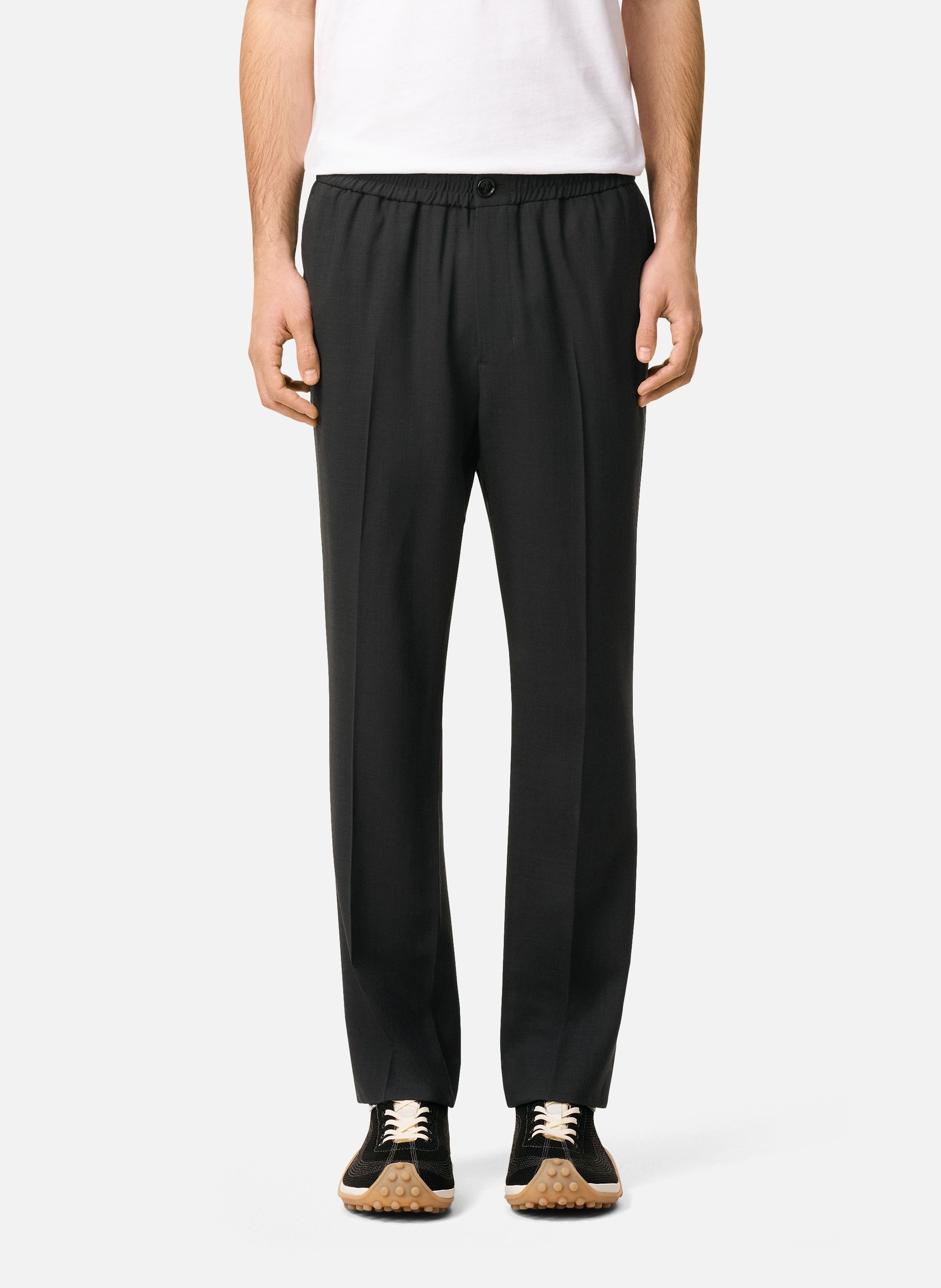 Pantalon taille elastiquée en laine GrisAMI PARIS