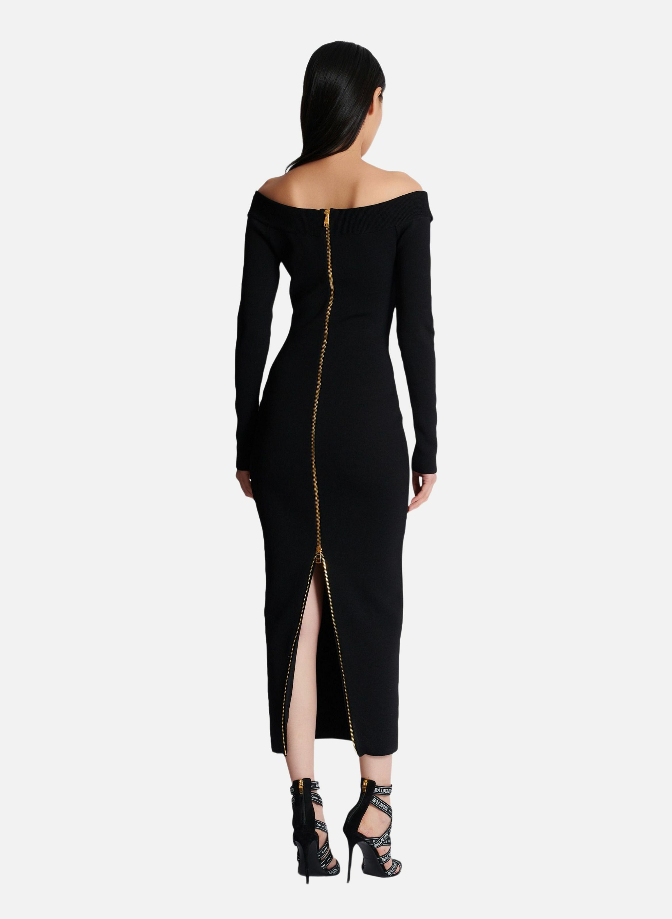 Robe longue en maille unie BALMAIN Noir