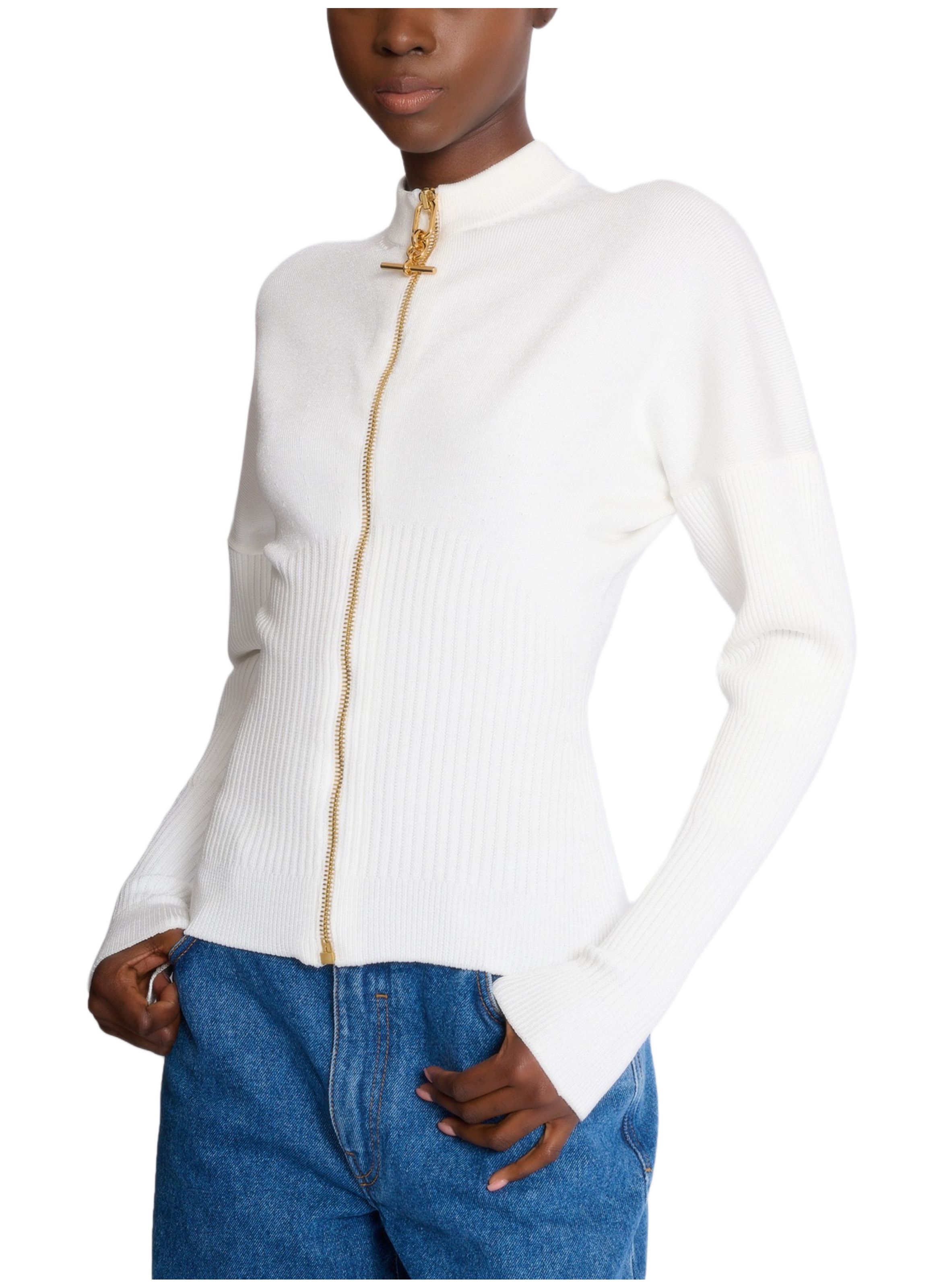 Cardigan zippé en maille BALMAIN Blanc