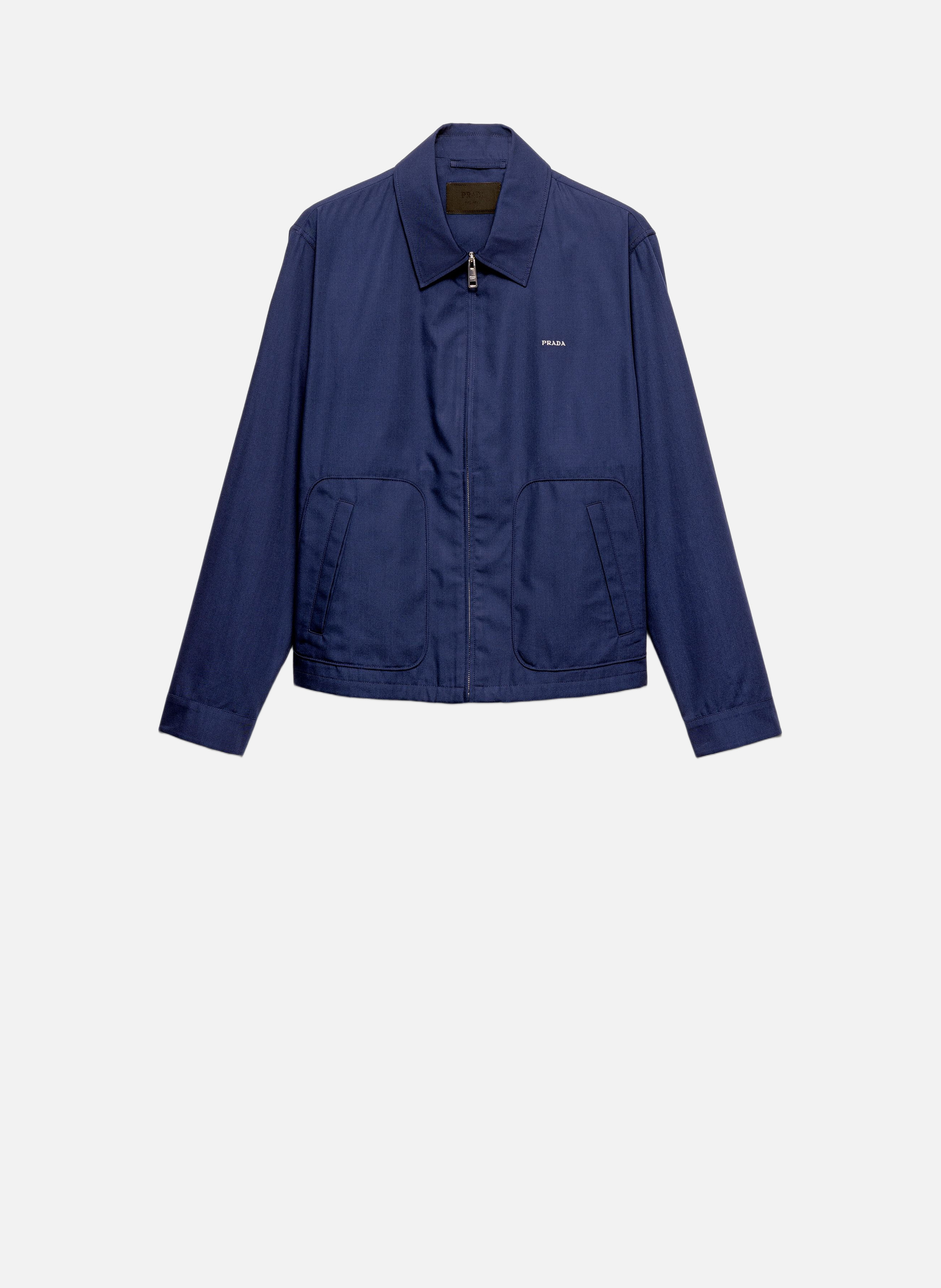 Blouson en coton technique avec fermeture à glissi PRADA Bleu