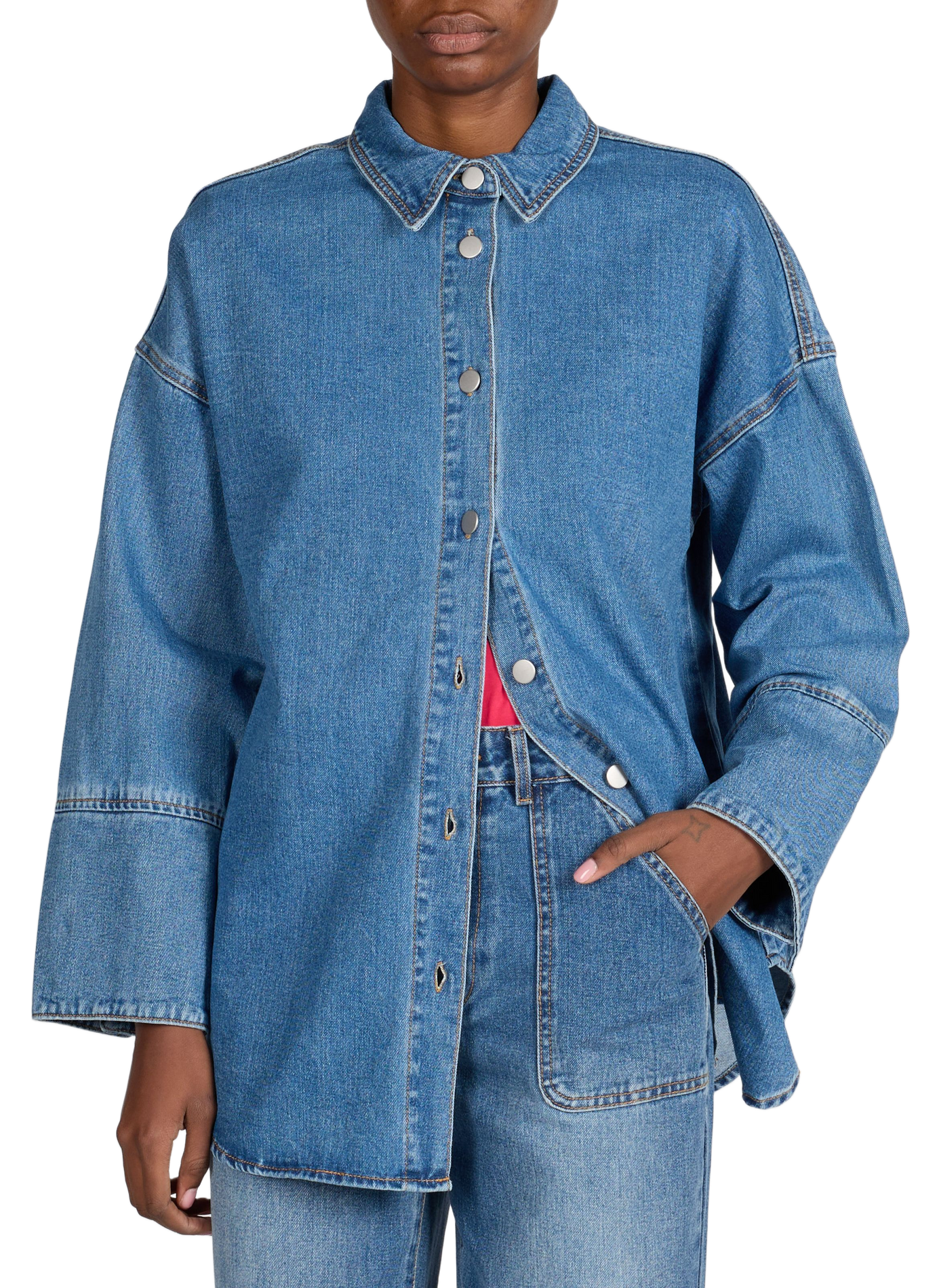 Vimalou lace-up denim cotton shirt VILA Blue