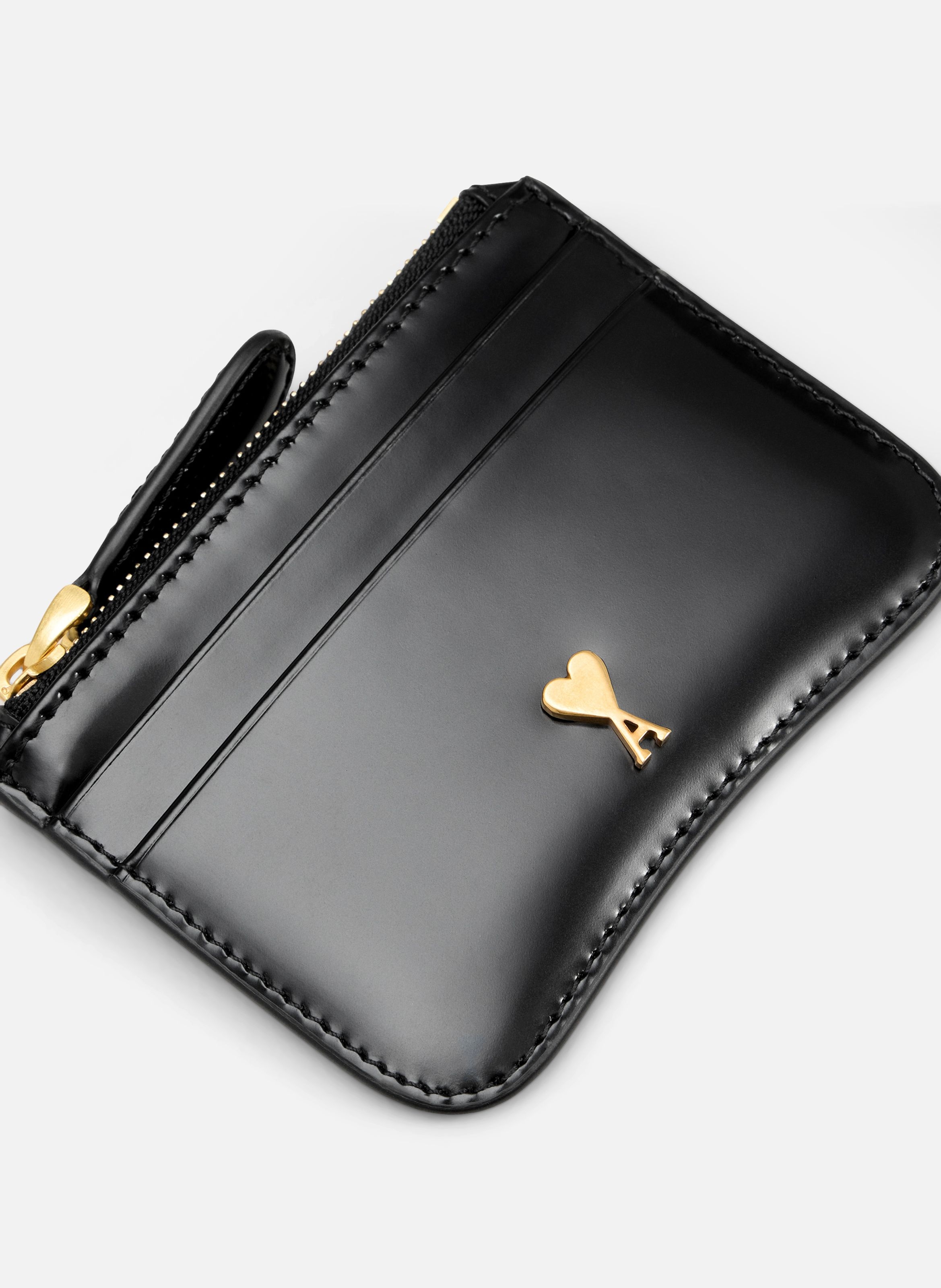 Porte Cartes Zippé Paris Paris En Cuir Glacé unisexe AMI PARIS Noir