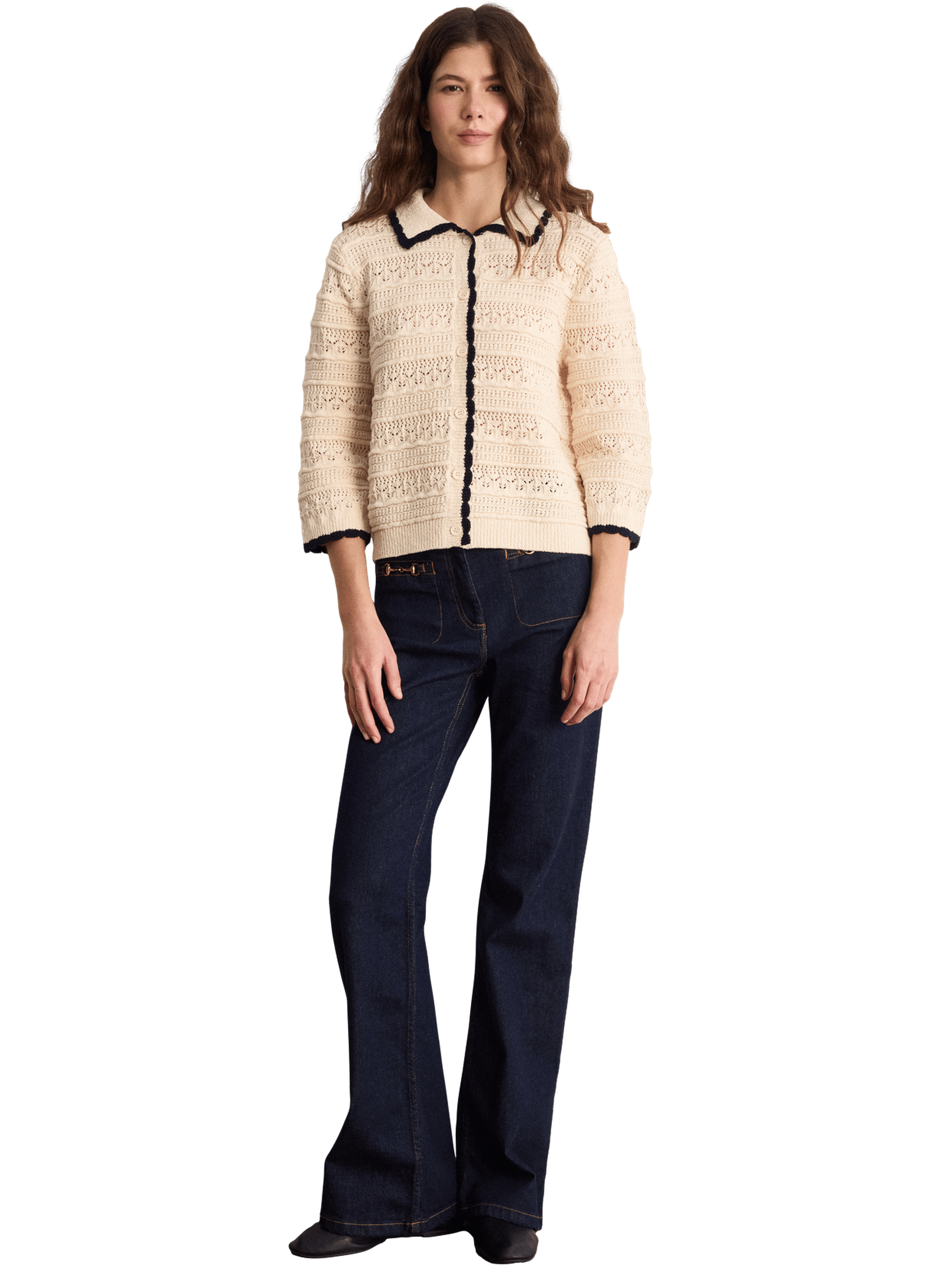 Gilet en crochet à col polo contrasté - lysa PABLO Beige