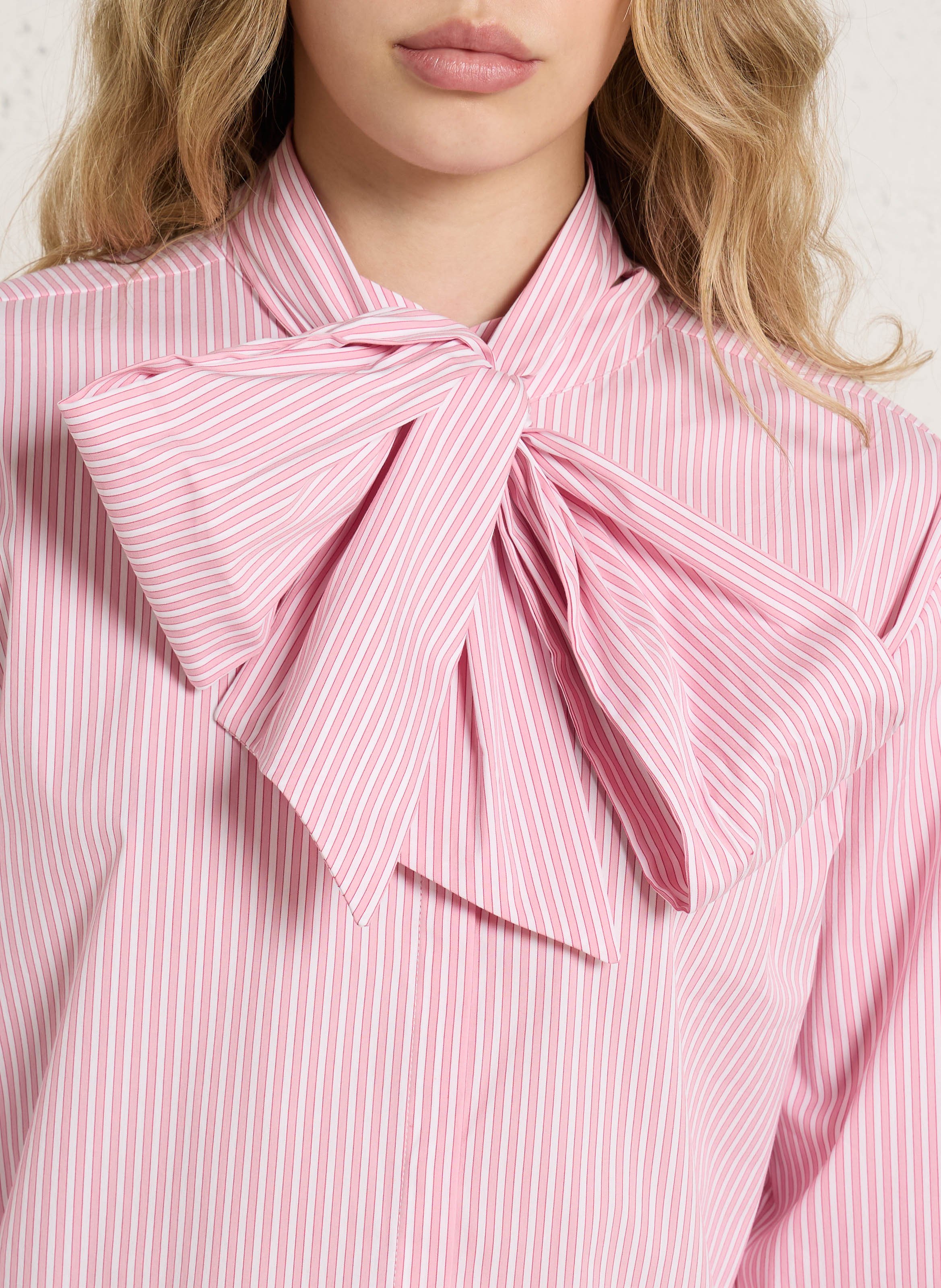 Chemise à rayures col lavallière sandrine MAISON 123 Rose