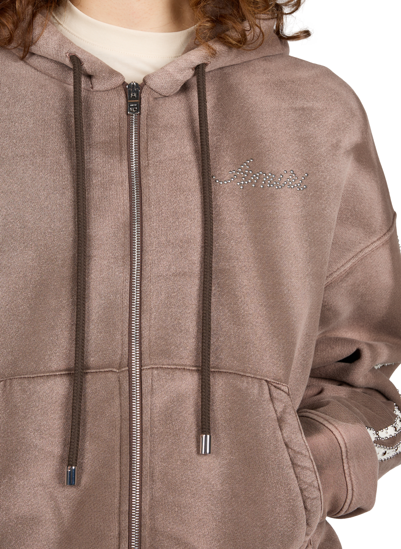 Oversized zip-up sweatshirt with cotton studs AMIRI Brown
