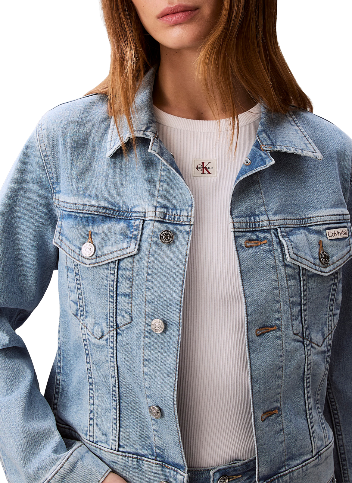 Veste courte en denim en coton mélangé CALVIN KLEIN Bleu