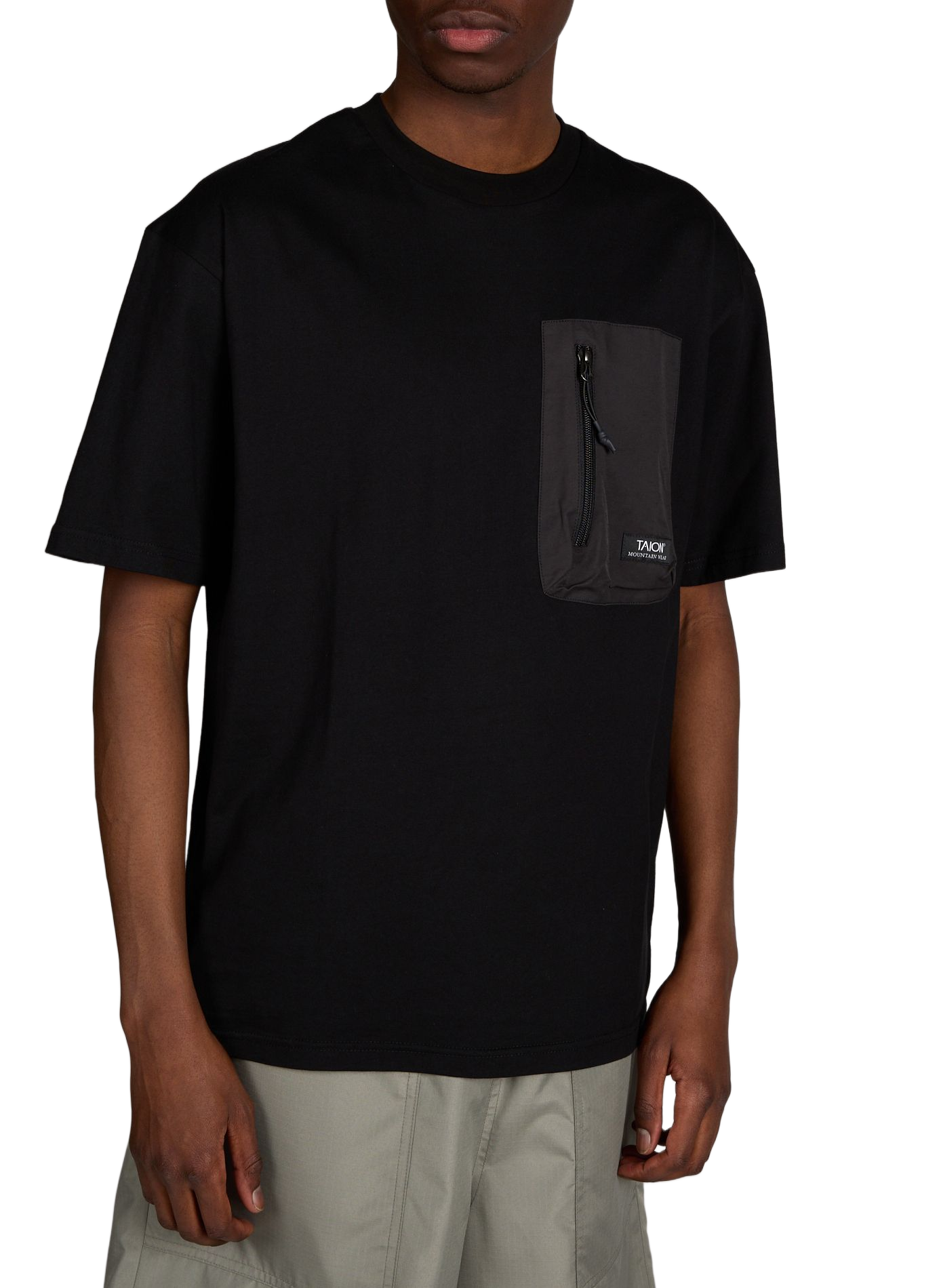 T-shirt poche poitrine zippée en coton TAION Noir