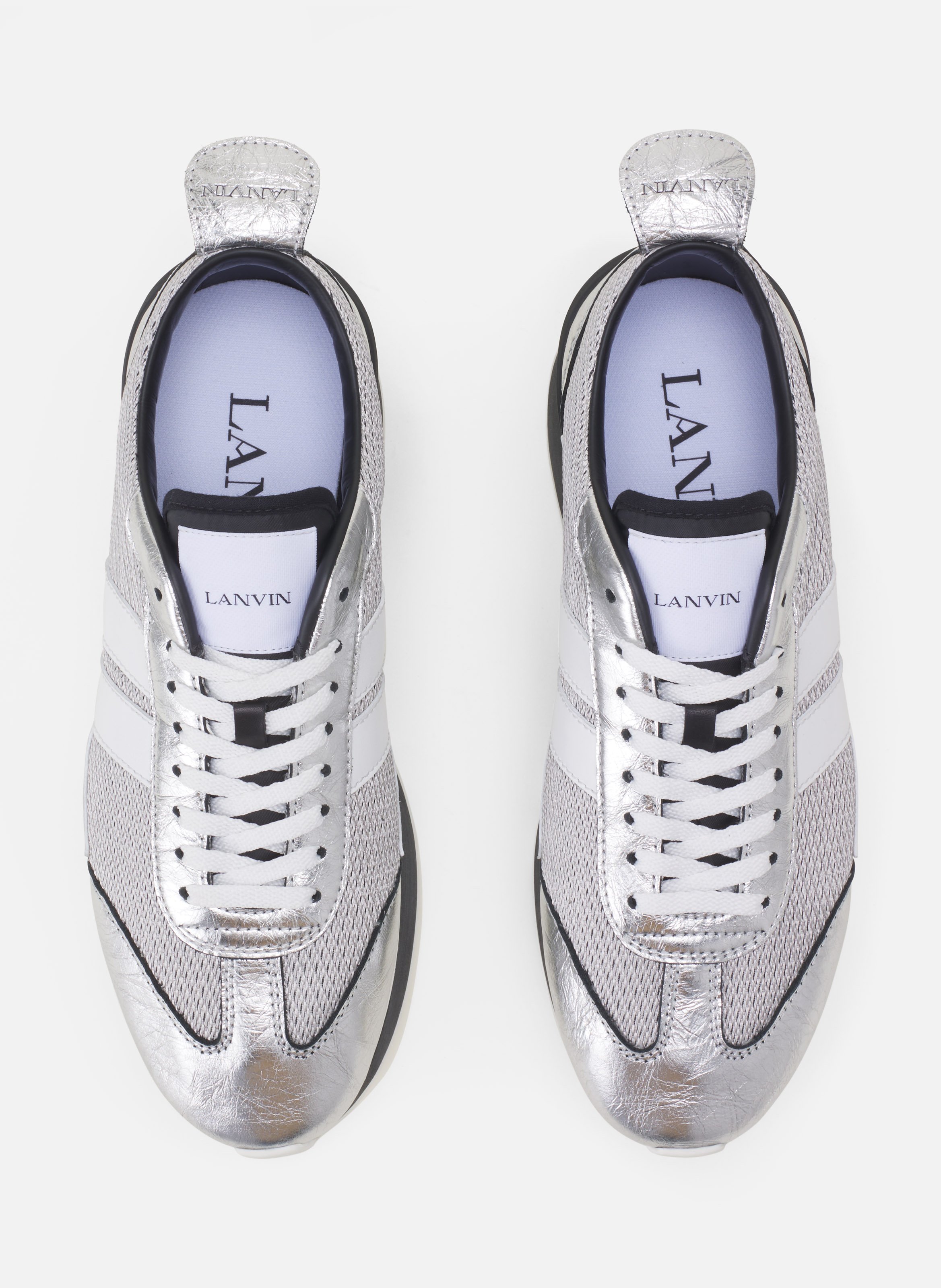 Sneakers bumpr en cuir metallise froisse LANVIN Blanc