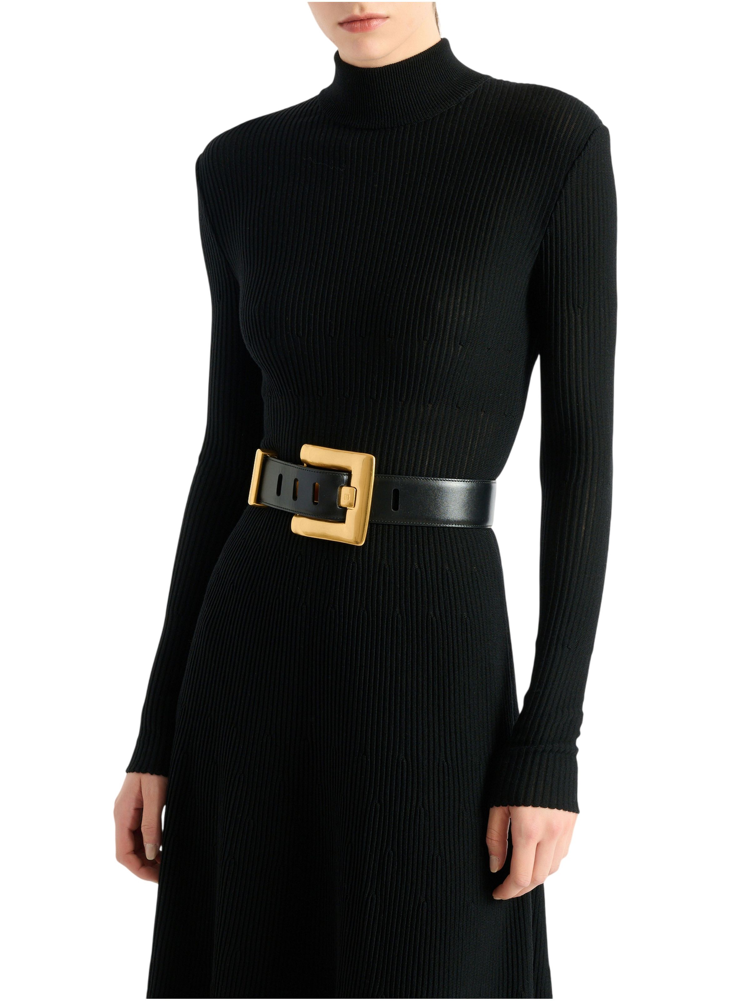 Ceinture anthem en cuir lisse BALMAIN Noir