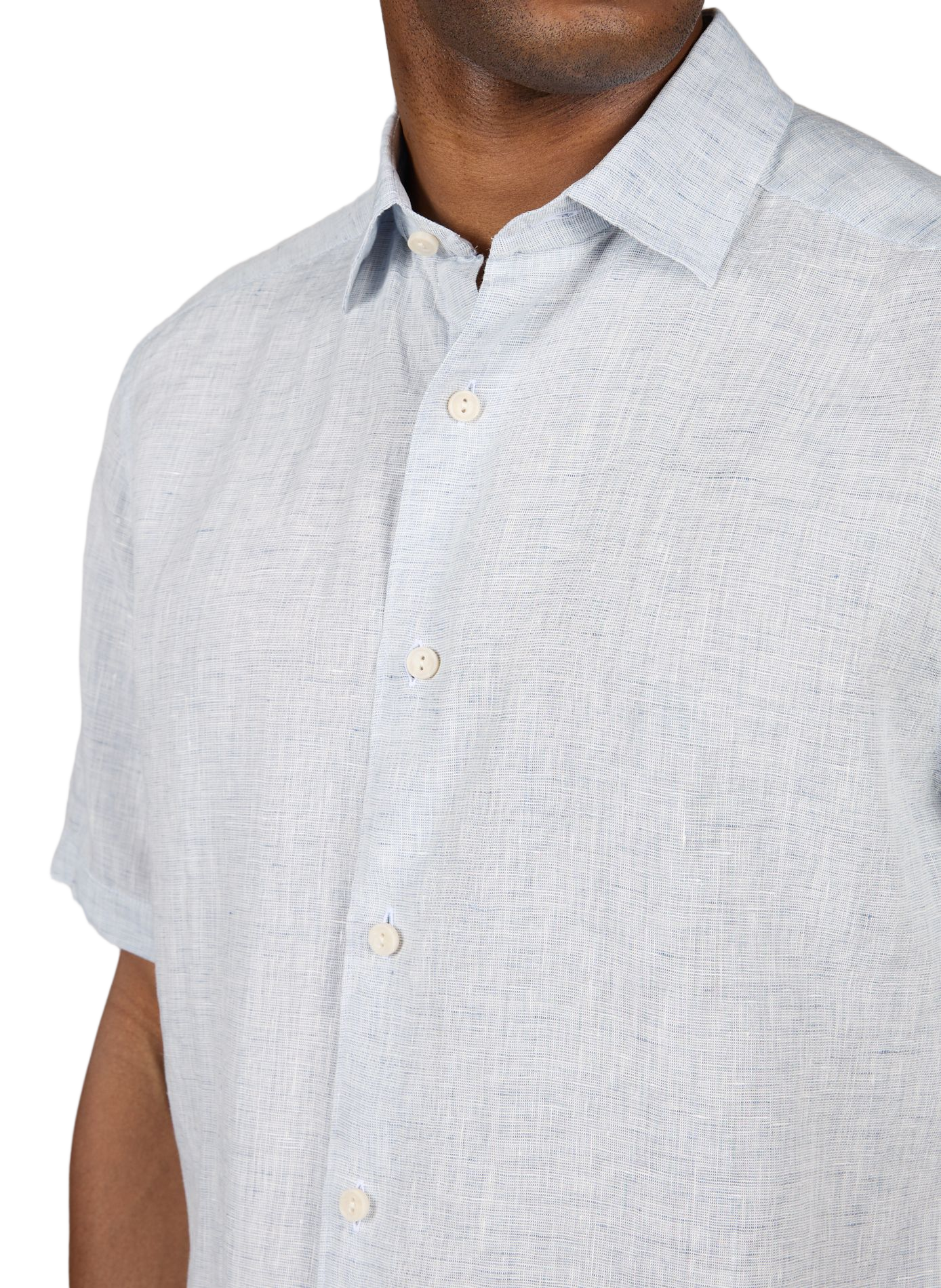 Straight shirt with short sleeves in linen ETON Blue