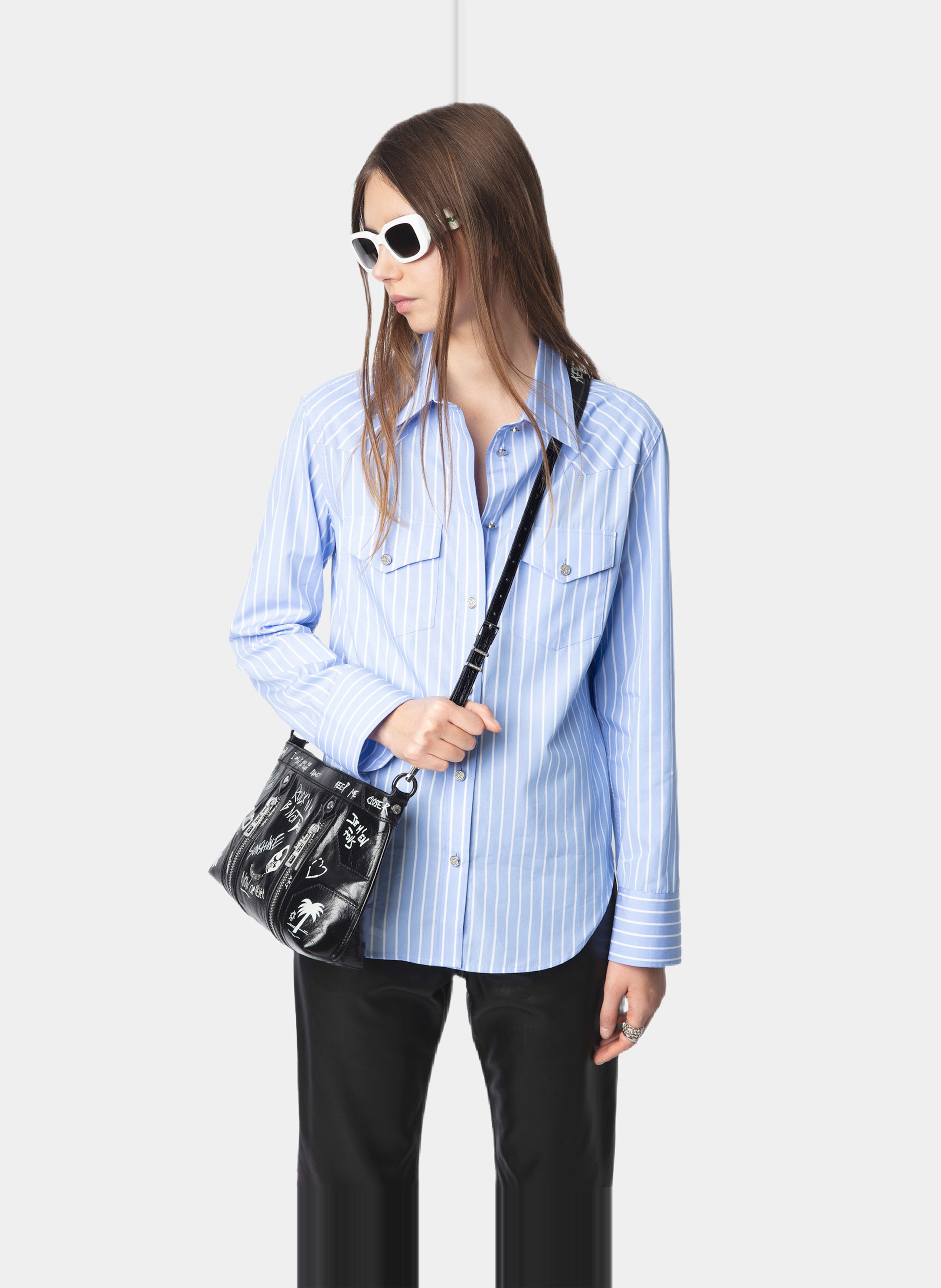 Chemise droite rayée en coton thelma ZADIG&VOLTAIRE Bleu