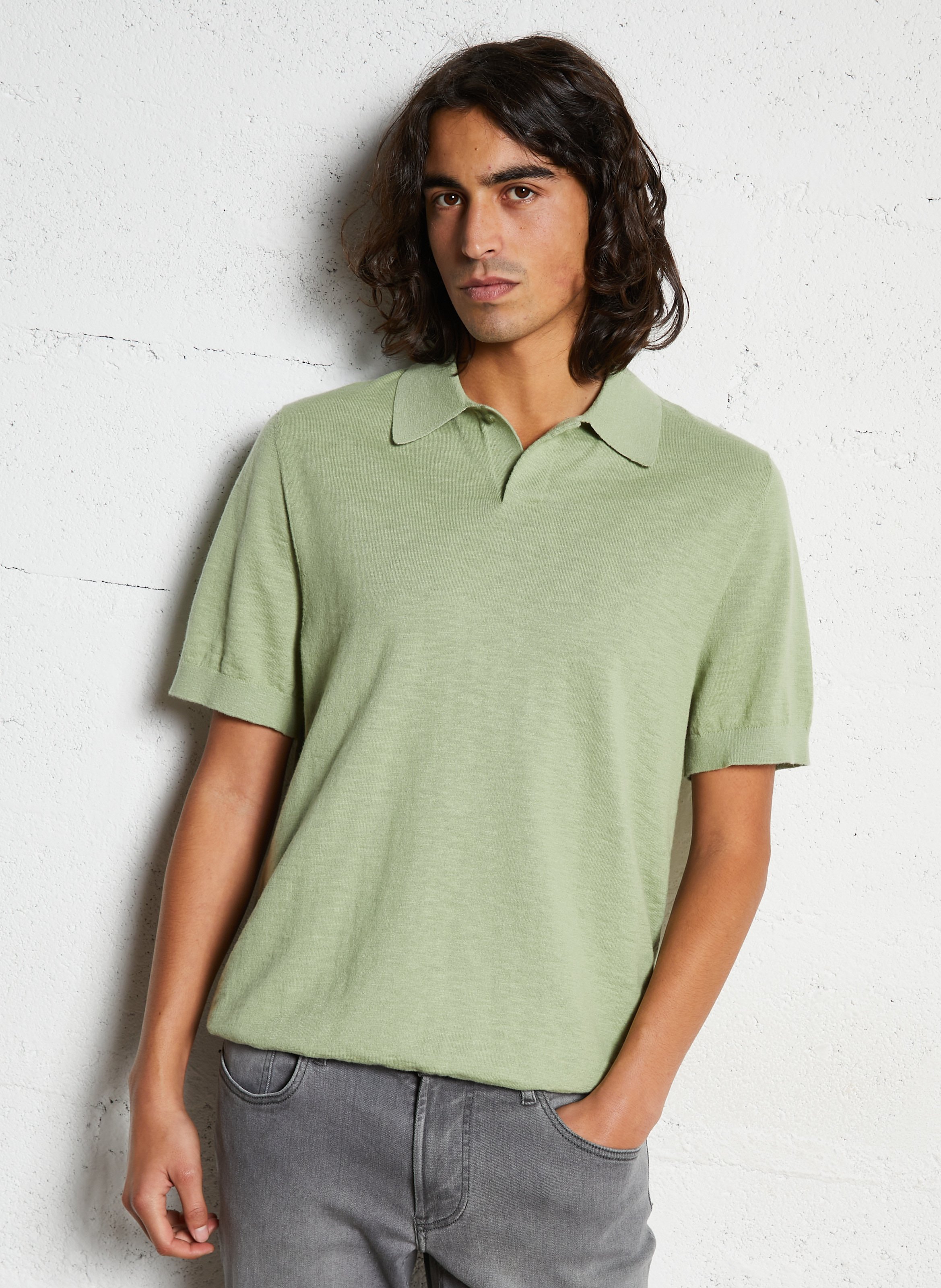 Polo manches courtes en maille flammée IKKS Vert