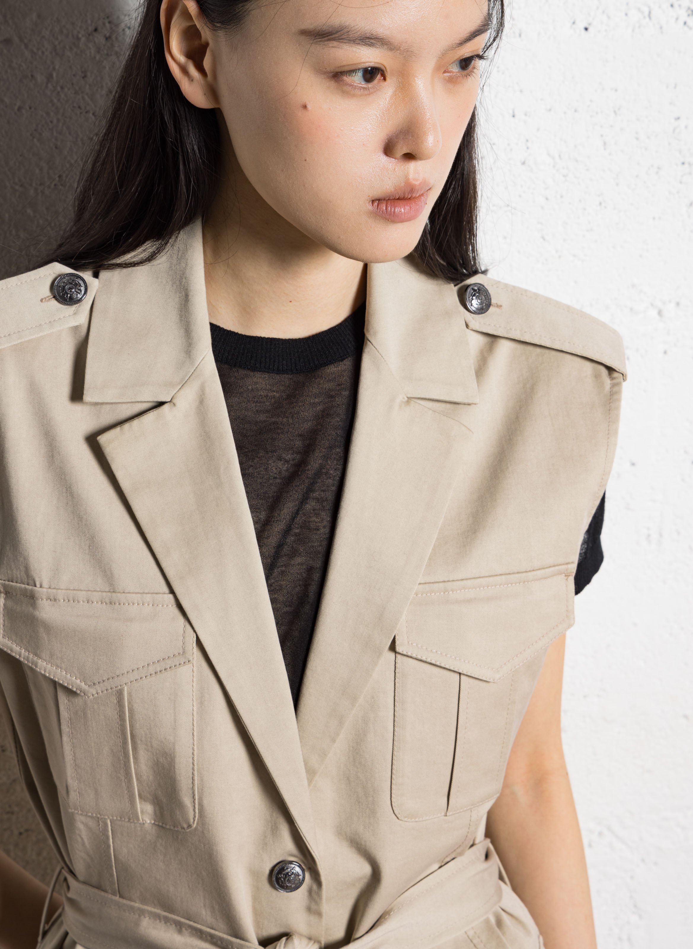 Saharienne droite col tailleur en coton mélangé IKKS Beige