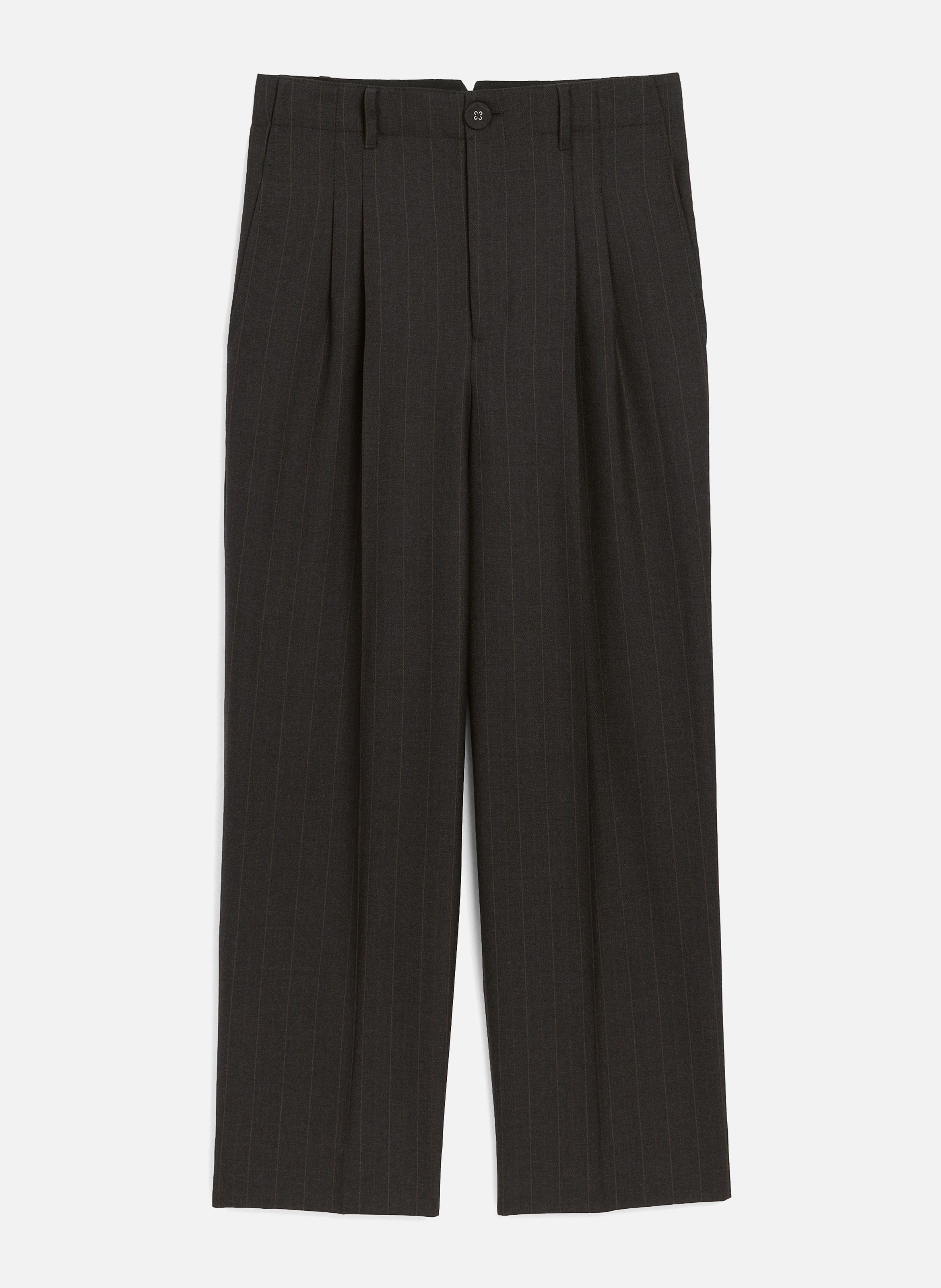Pantalon rayé en laine coupe carotte taille haute AMI PARIS Gris