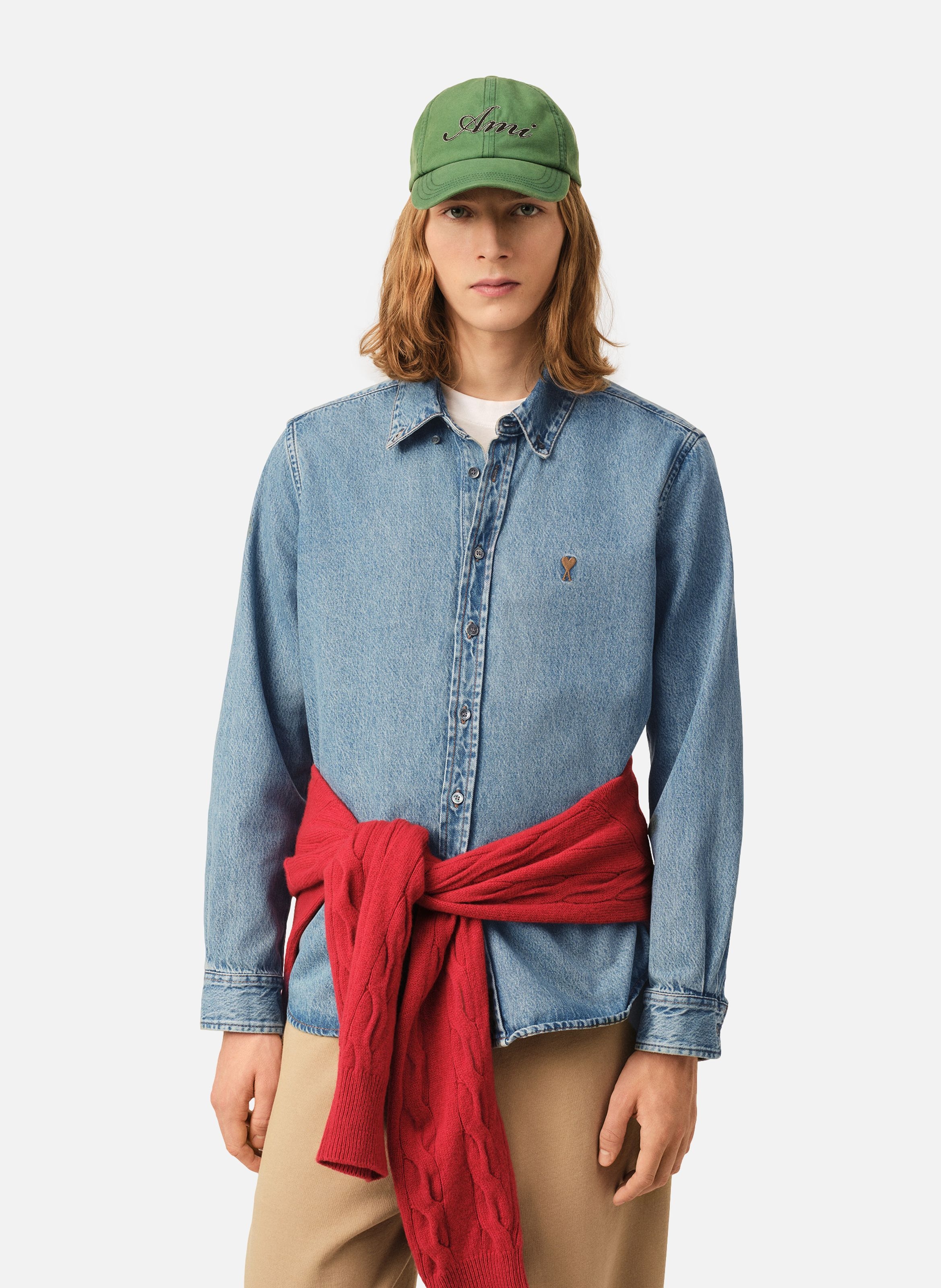 Chemise col boutonné ami de coeur en coton unisexe AMI PARIS Bleu